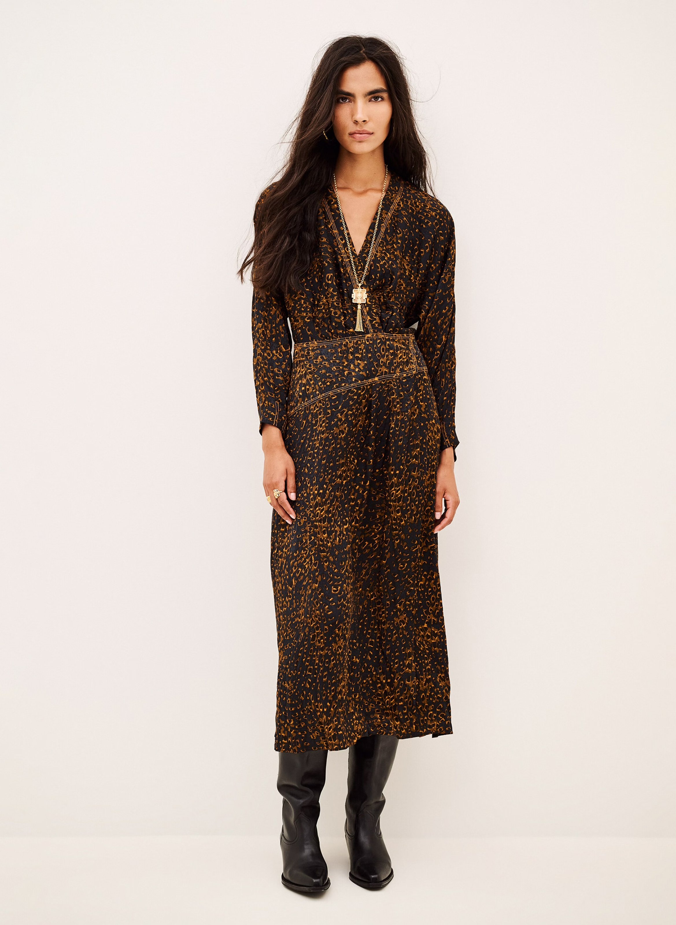 Robe midi col v imprimée hamy BA&SH Bleu