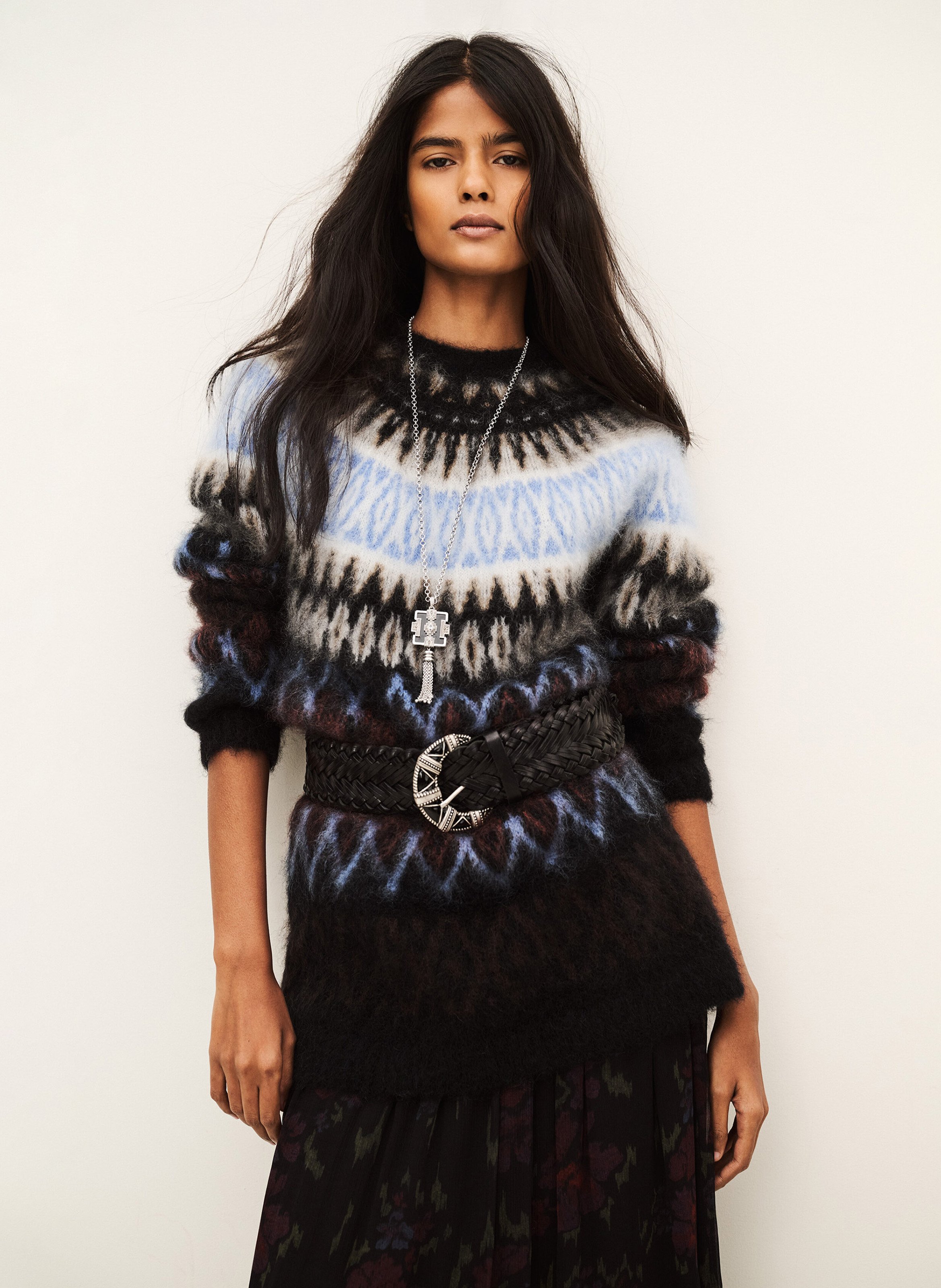 Pull droit col rond en laine mélangée folk BA&SH Multicolore