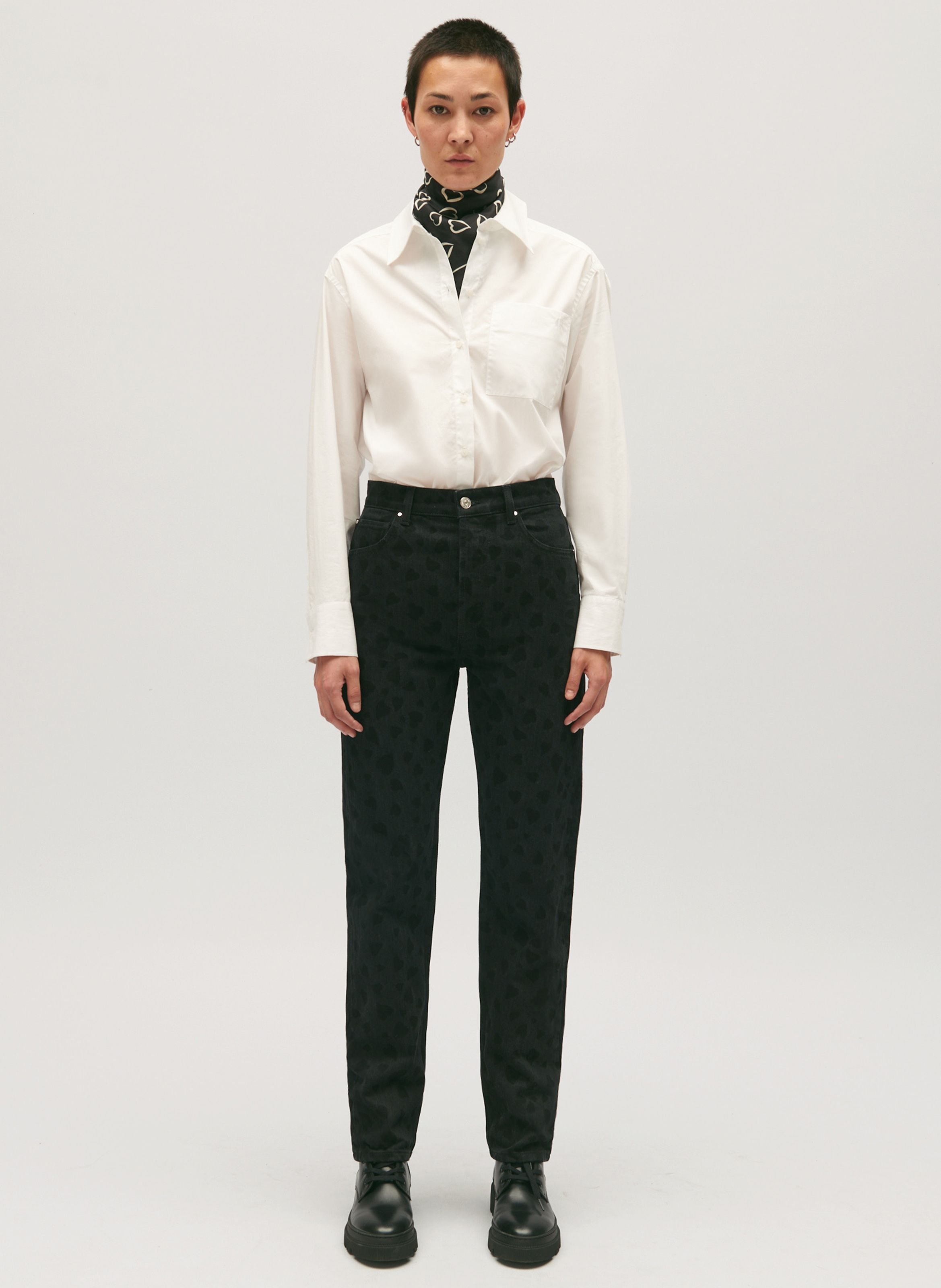 Chemise Claudie Pierlot Coton Blanc Brodé Noir Taille 36 - Occasion Très Bon état