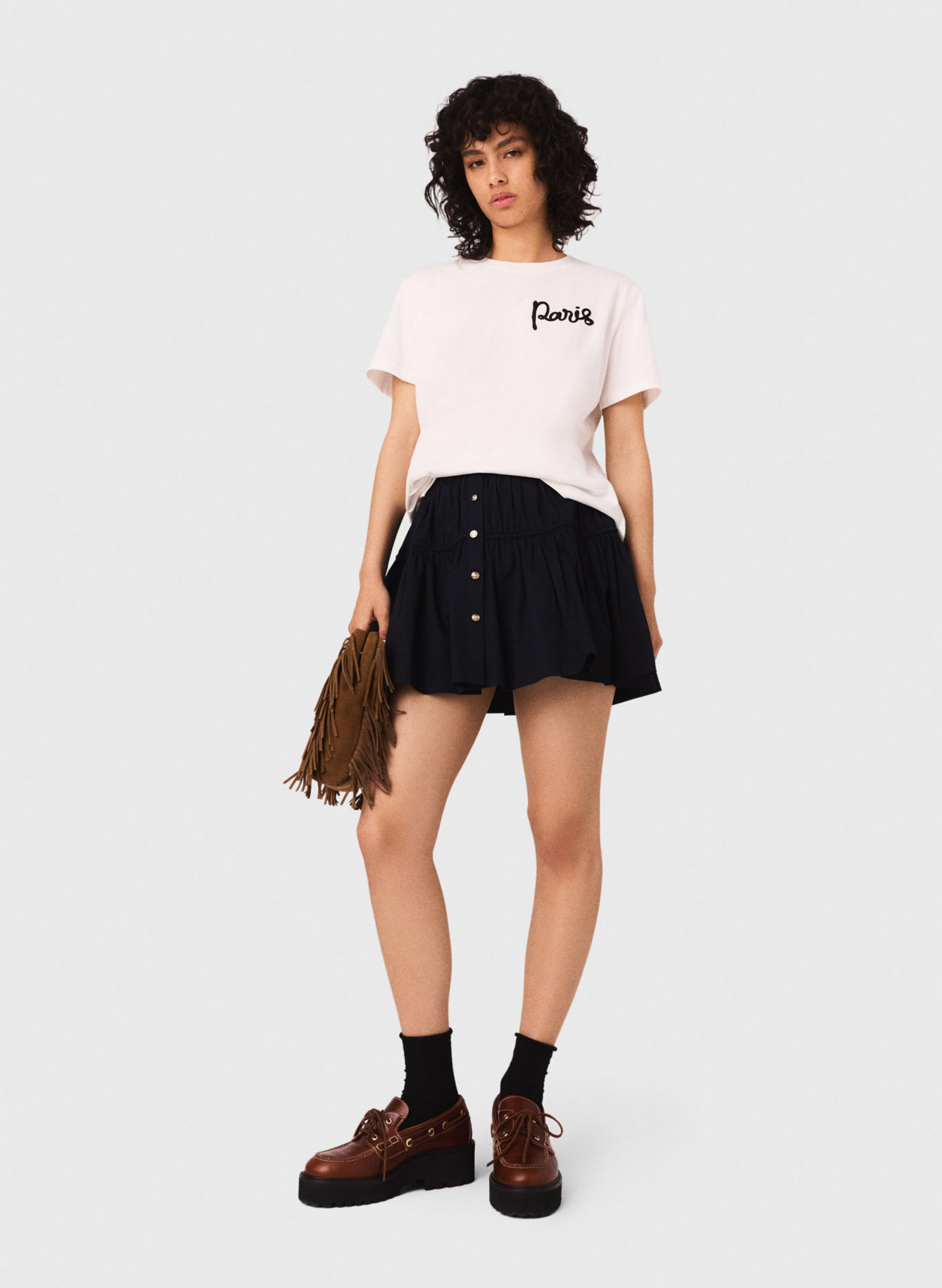 Tee-shirt col rond en coton MAJE Blanc