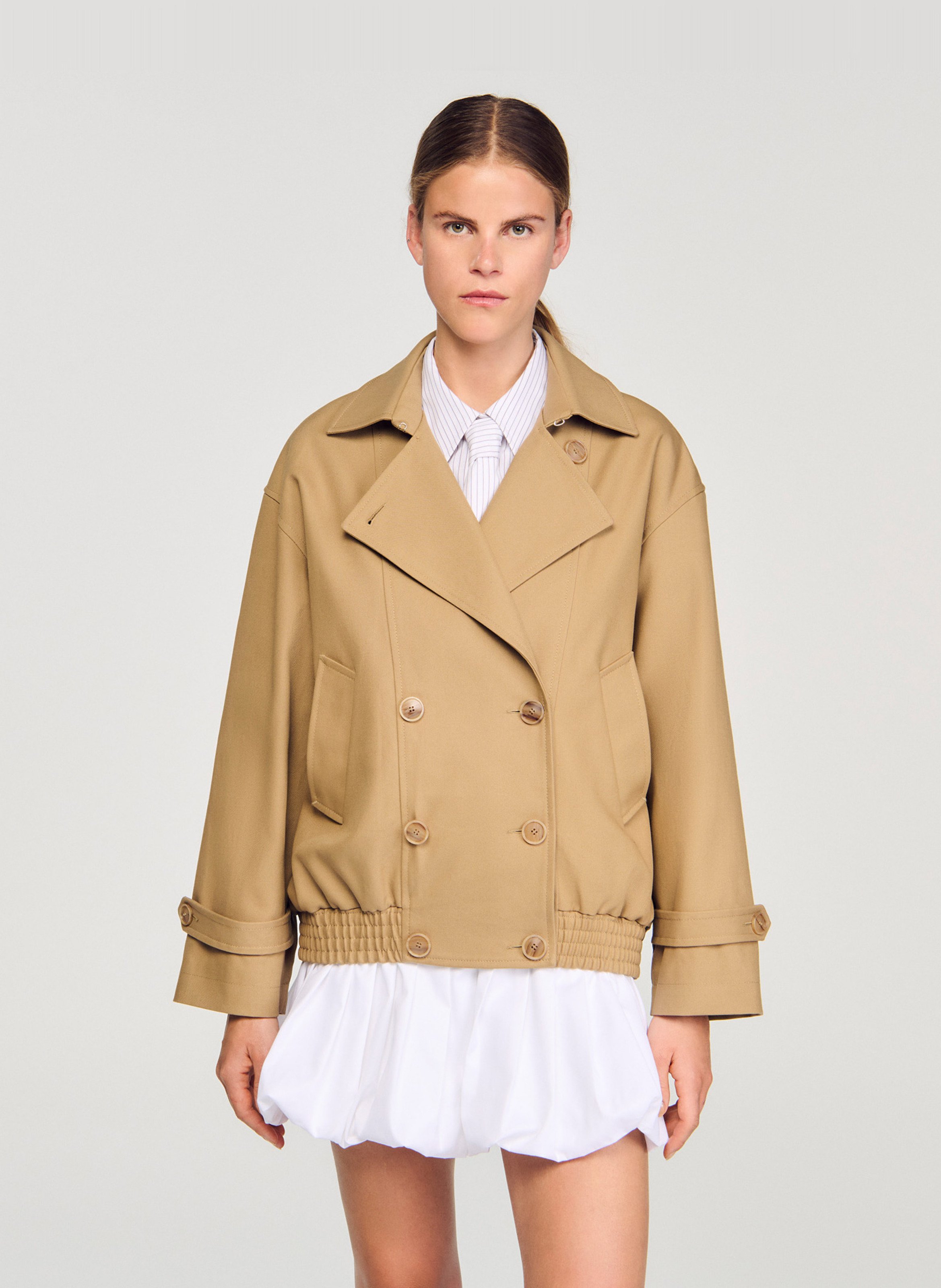 Trench court oversize en coton SANDRO Beige