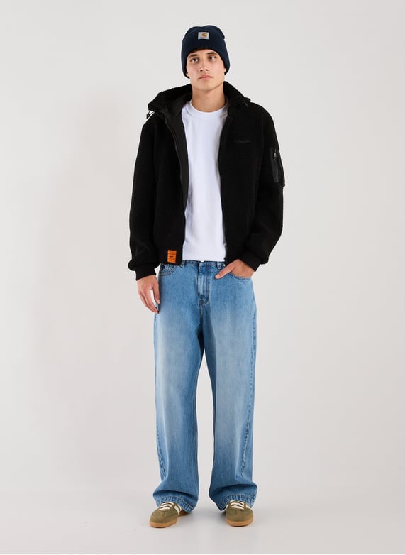 Oversized fleece hooded jacket | Black by BOMBERS ORIGINAL Oversized fleece hooded jacket Black