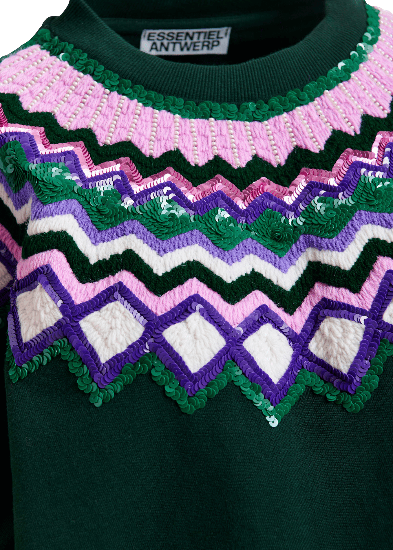 Pull col rond pailleté Issu ESSENTIEL ANTWERP Vert