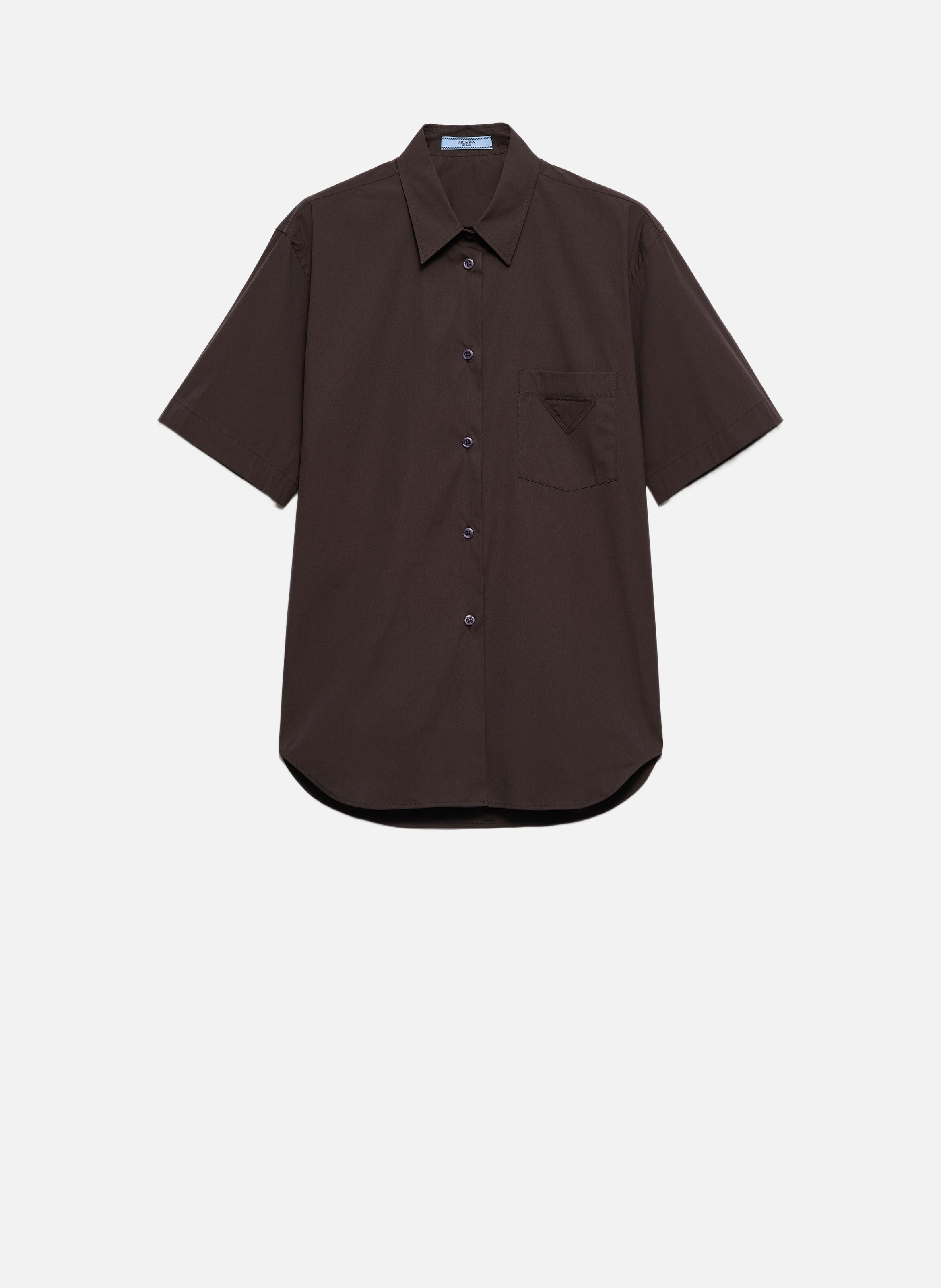 Chemise à manches courtes en popeline stretch PRADA Marron