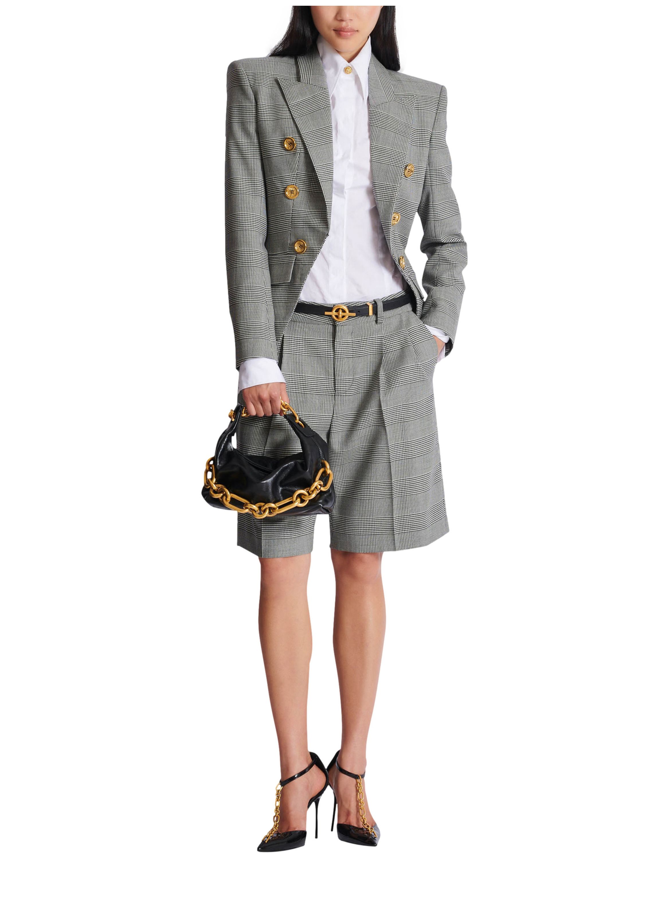 Short à pinces imprimé prince de galles BALMAIN Noir