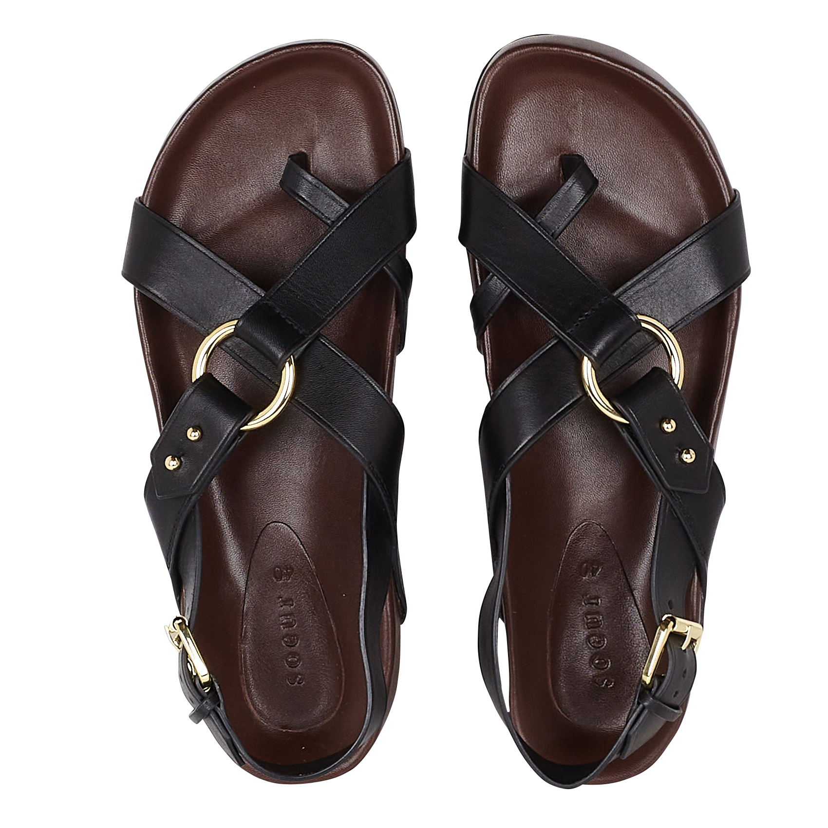 Sandales plates en cuir mexico SOEUR Noir