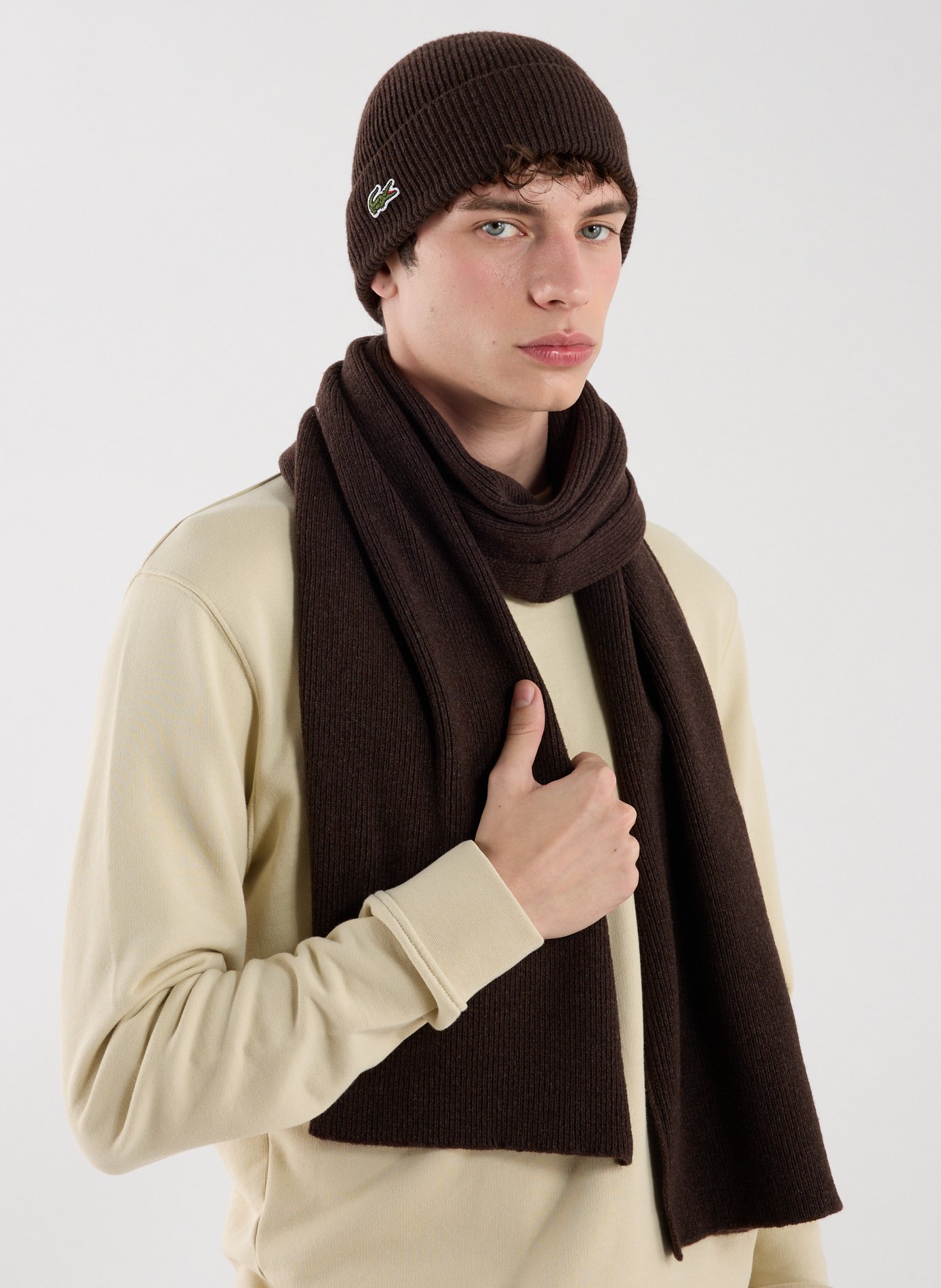 Wool scarf and beanie set LACOSTE Grey