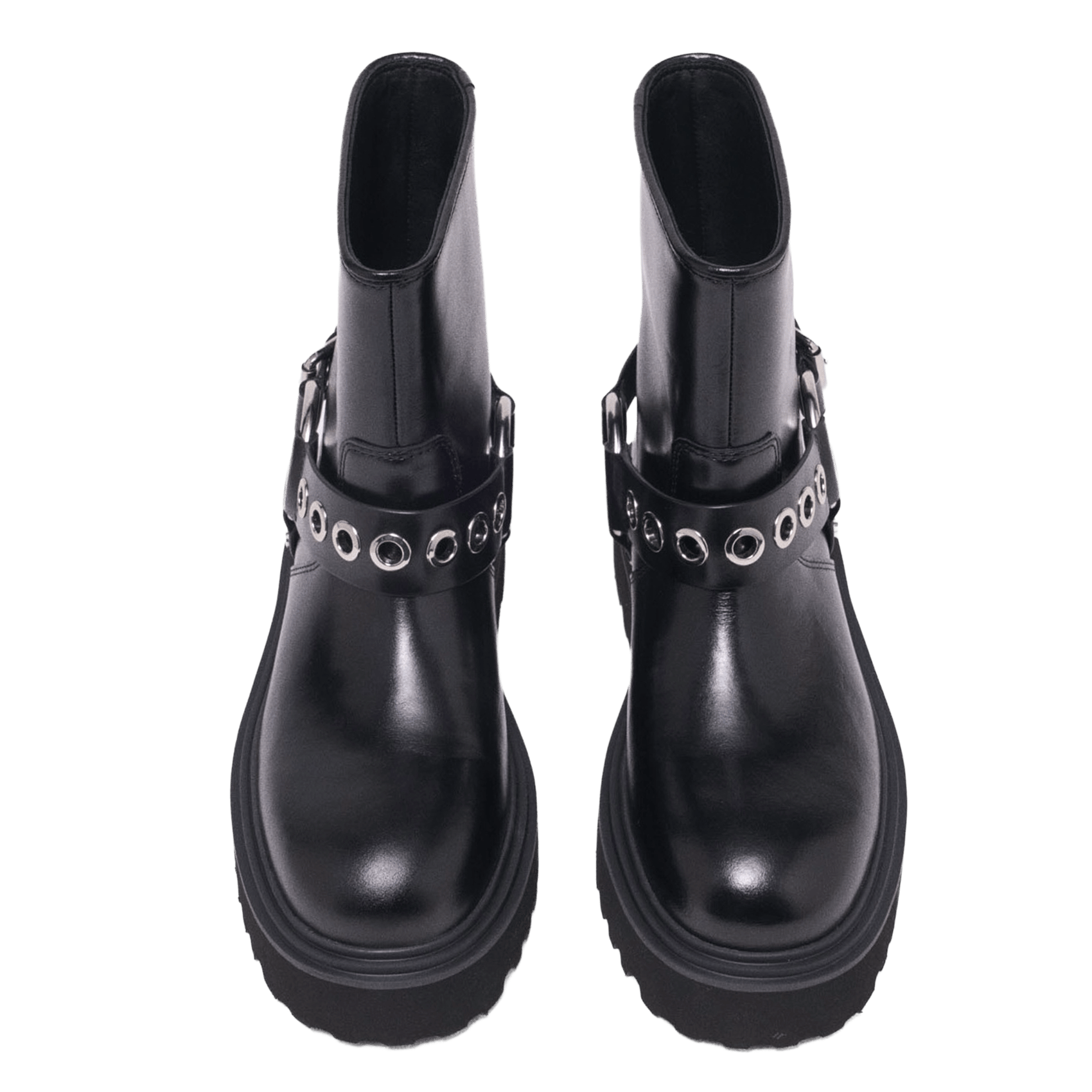 Bottines biker à boucles en cuir MAJE Noir