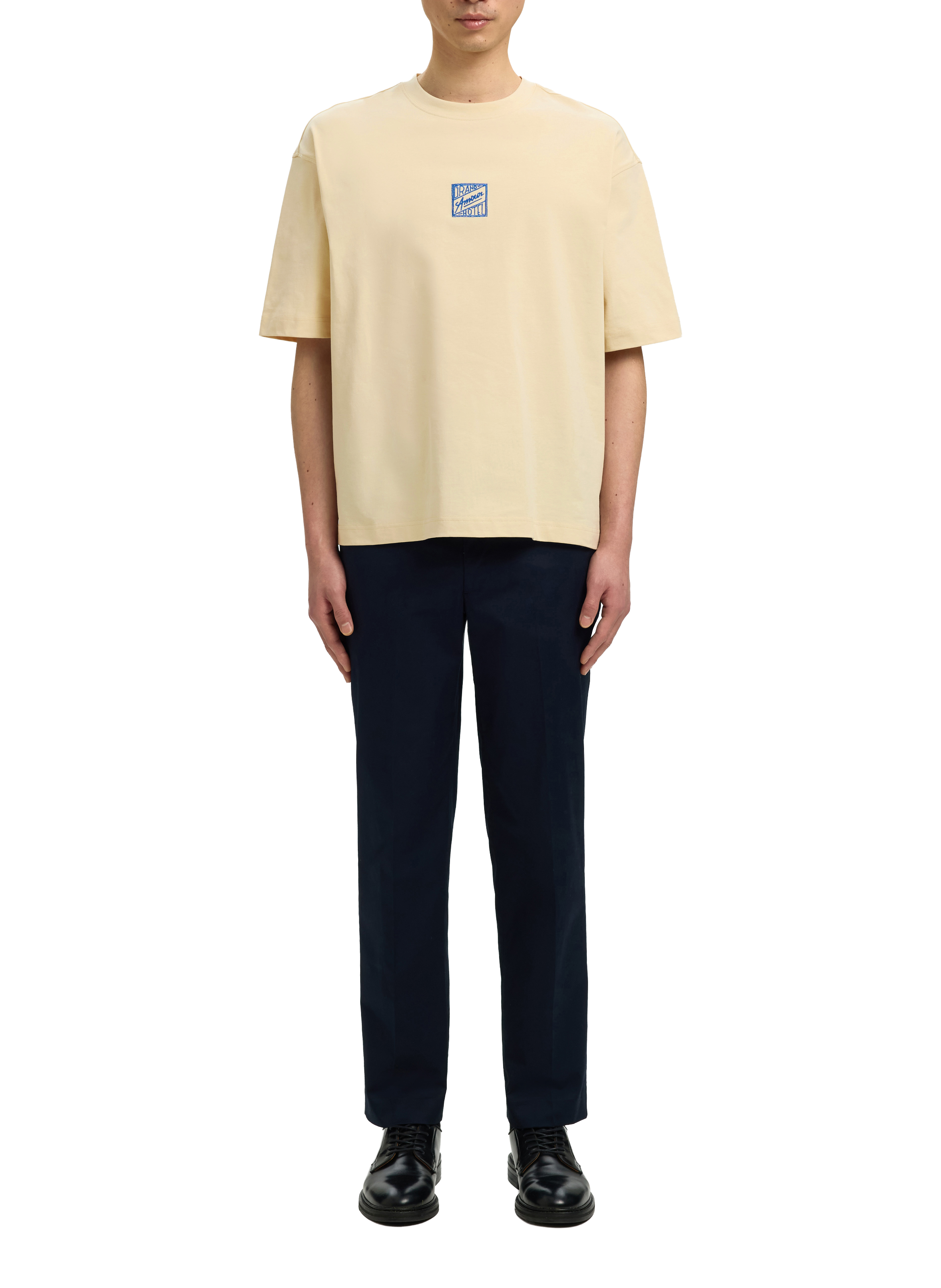 Cotton round-neck T-shirt SELECTED Beige