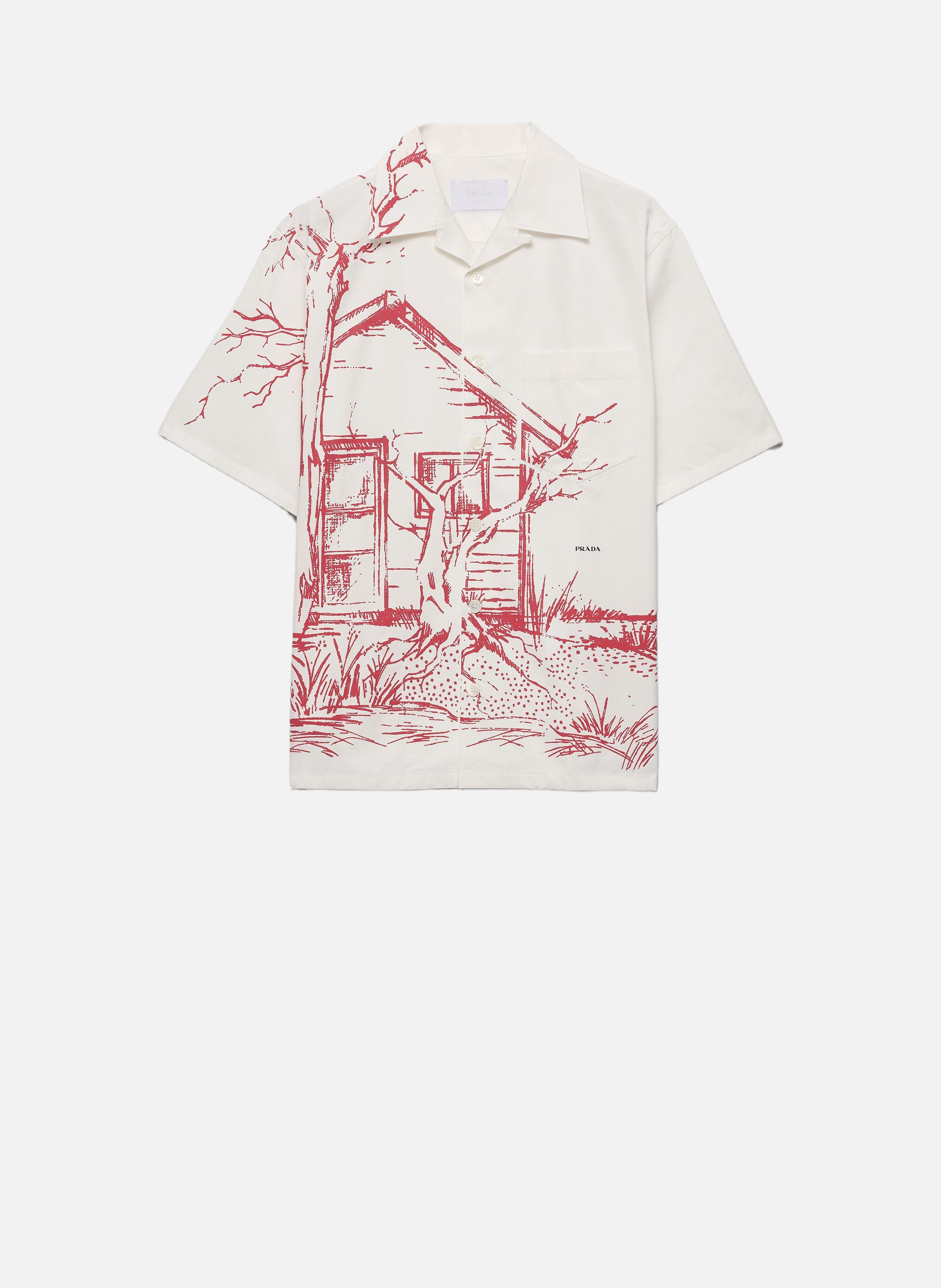 Chemise bowling en coton imprimé PRADA Rouge