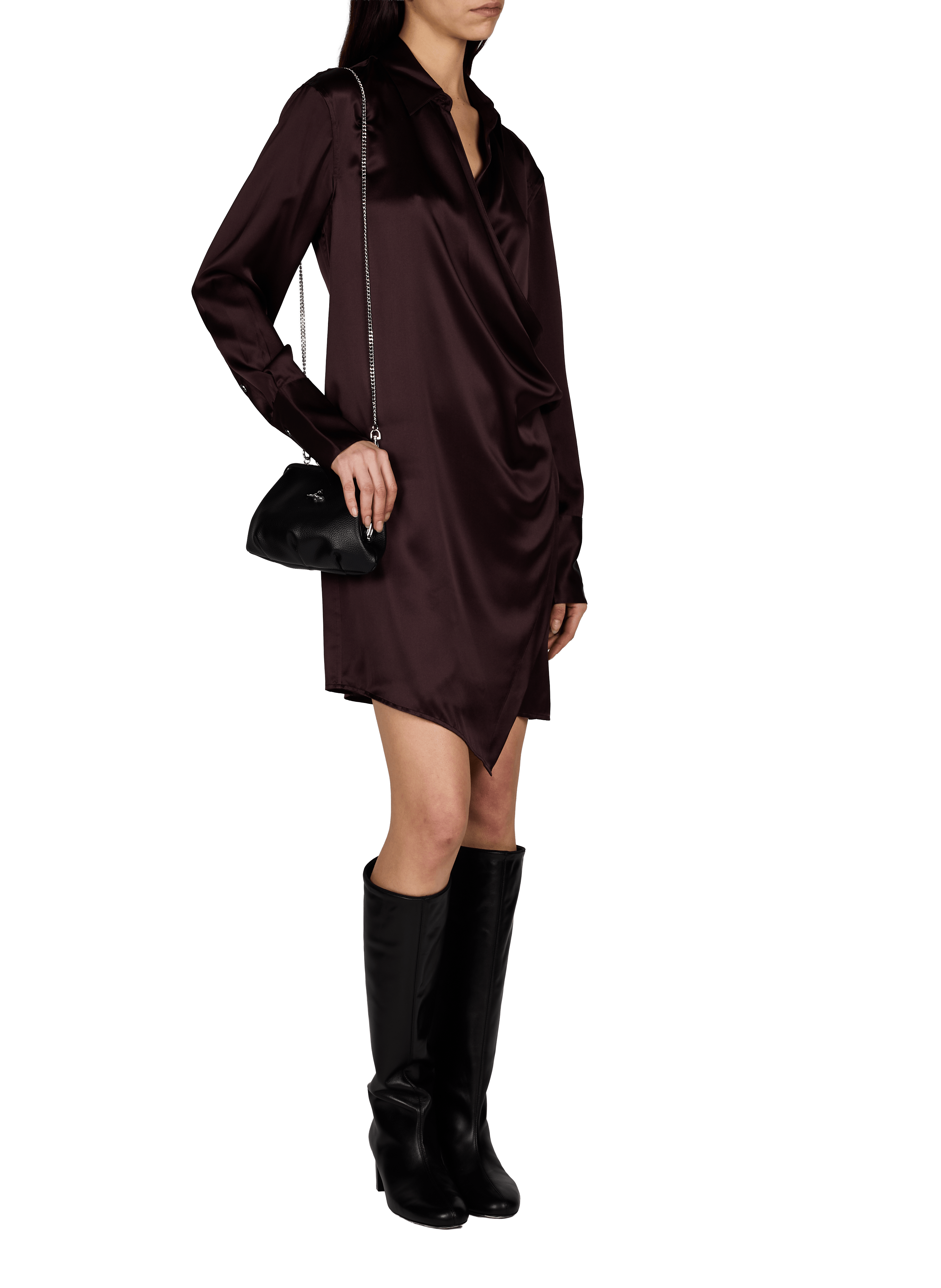 Satin Silk Mini Shirt Dress HELMUT LANG Purple