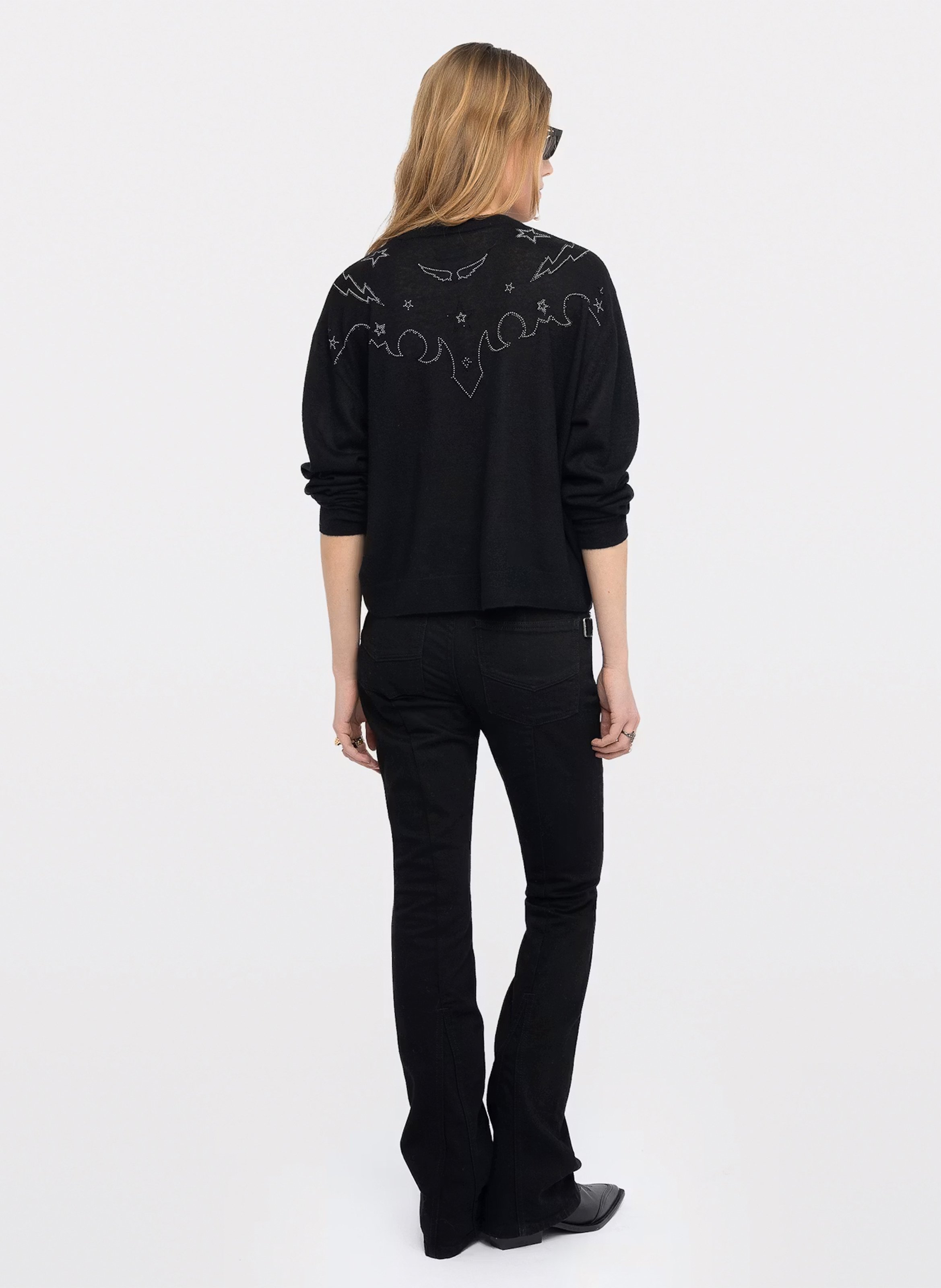 Sweat droit à strass en cachemire swapy ZADIG&VOLTAIRE Noir