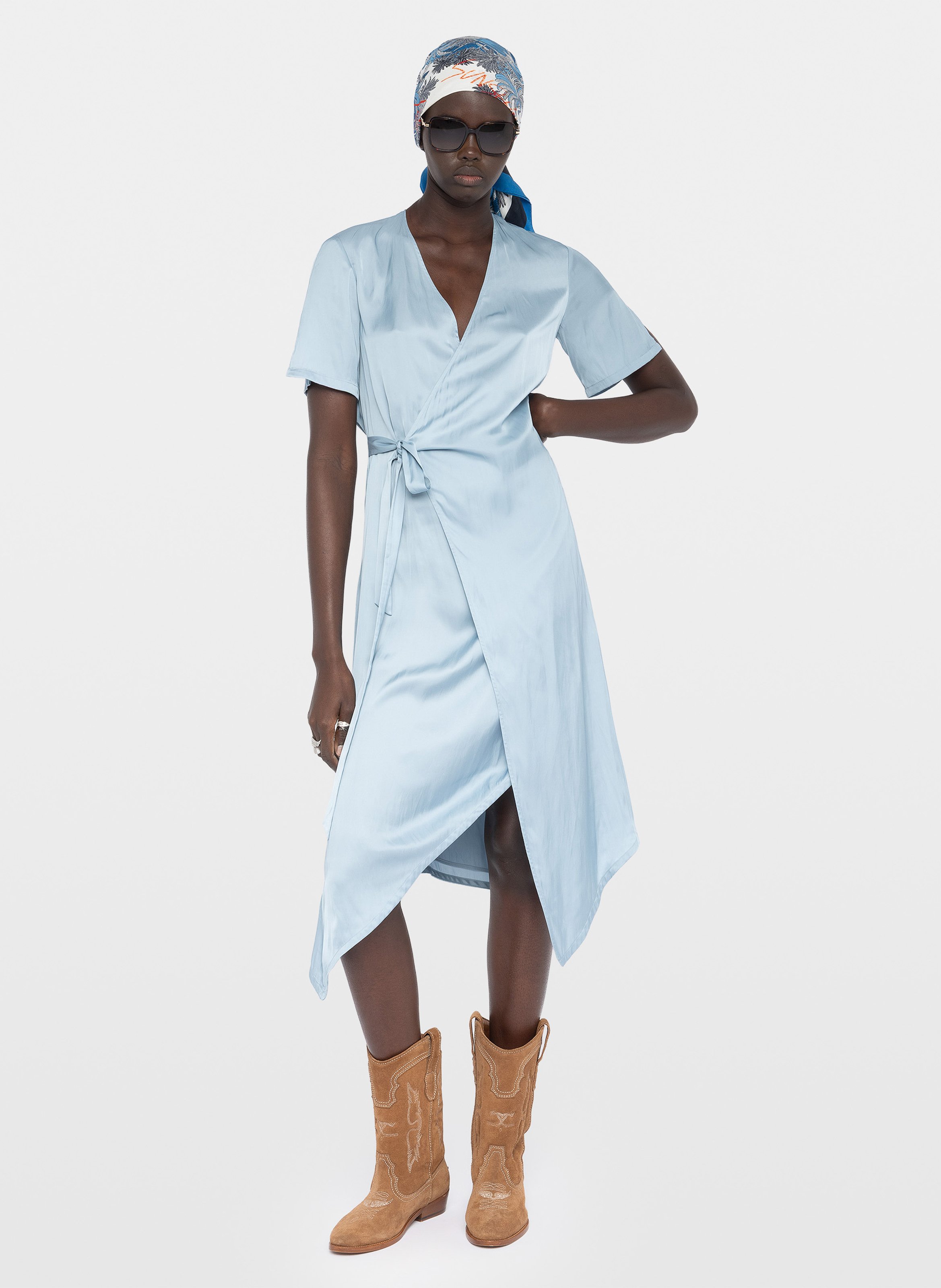 Robe midi portefeuille satinée reforme ZADIG&VOLTAIRE Bleu