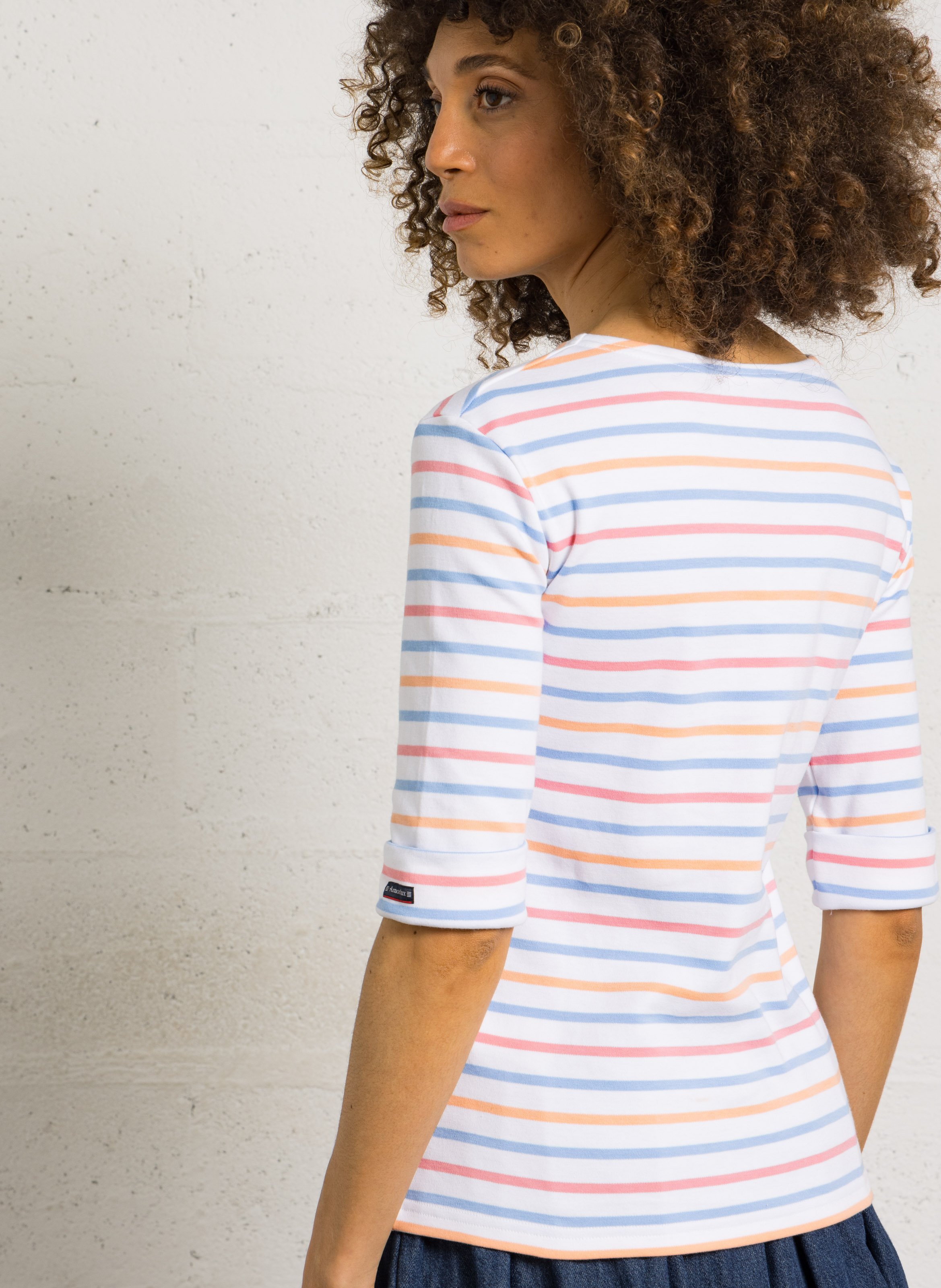 Tee-shirt col rond à rayures en coton ARMOR-LUX Blanc