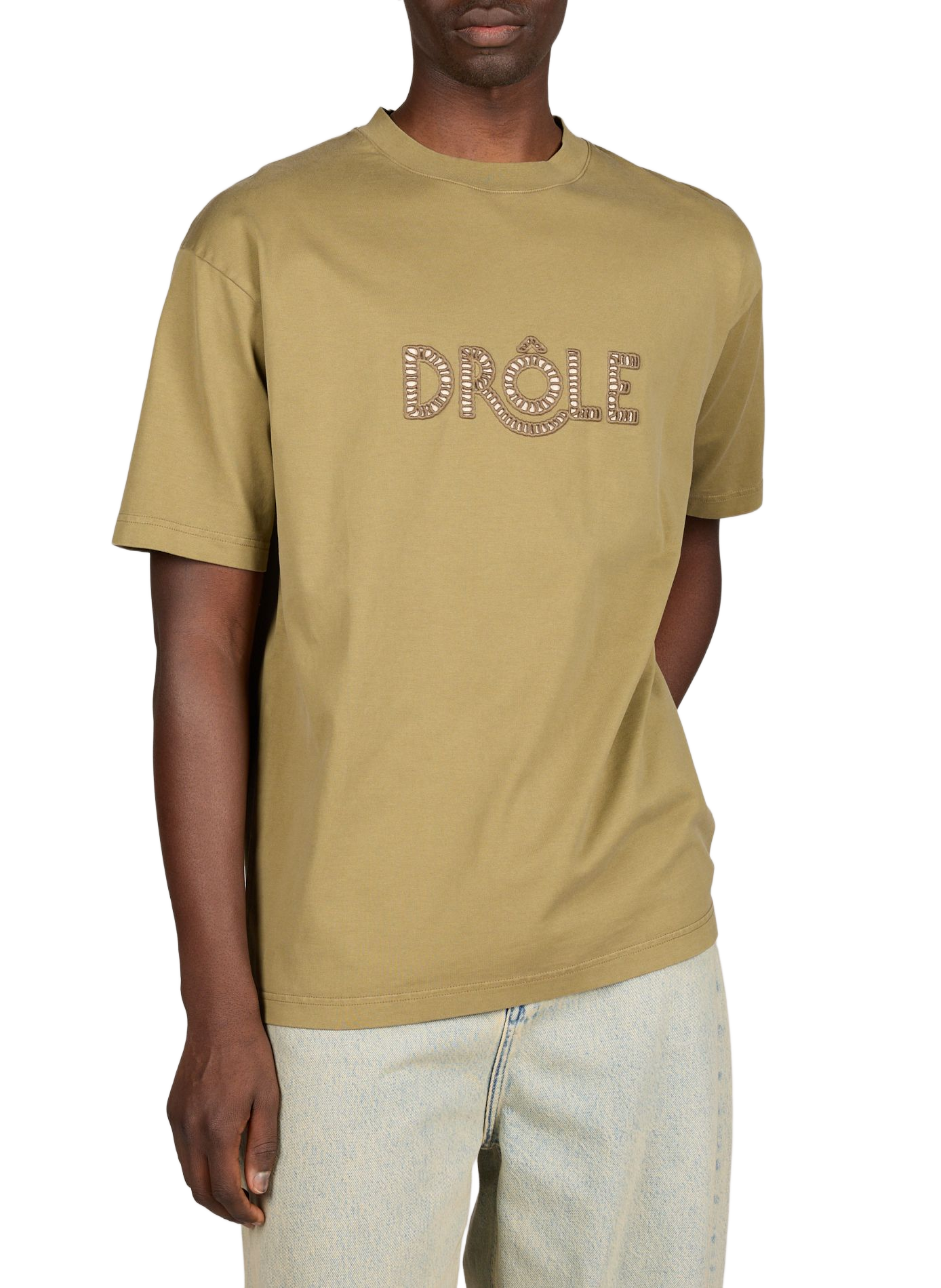 T-shirt broderie Drôle en coton DROLE DE MONSIEUR Kaki
