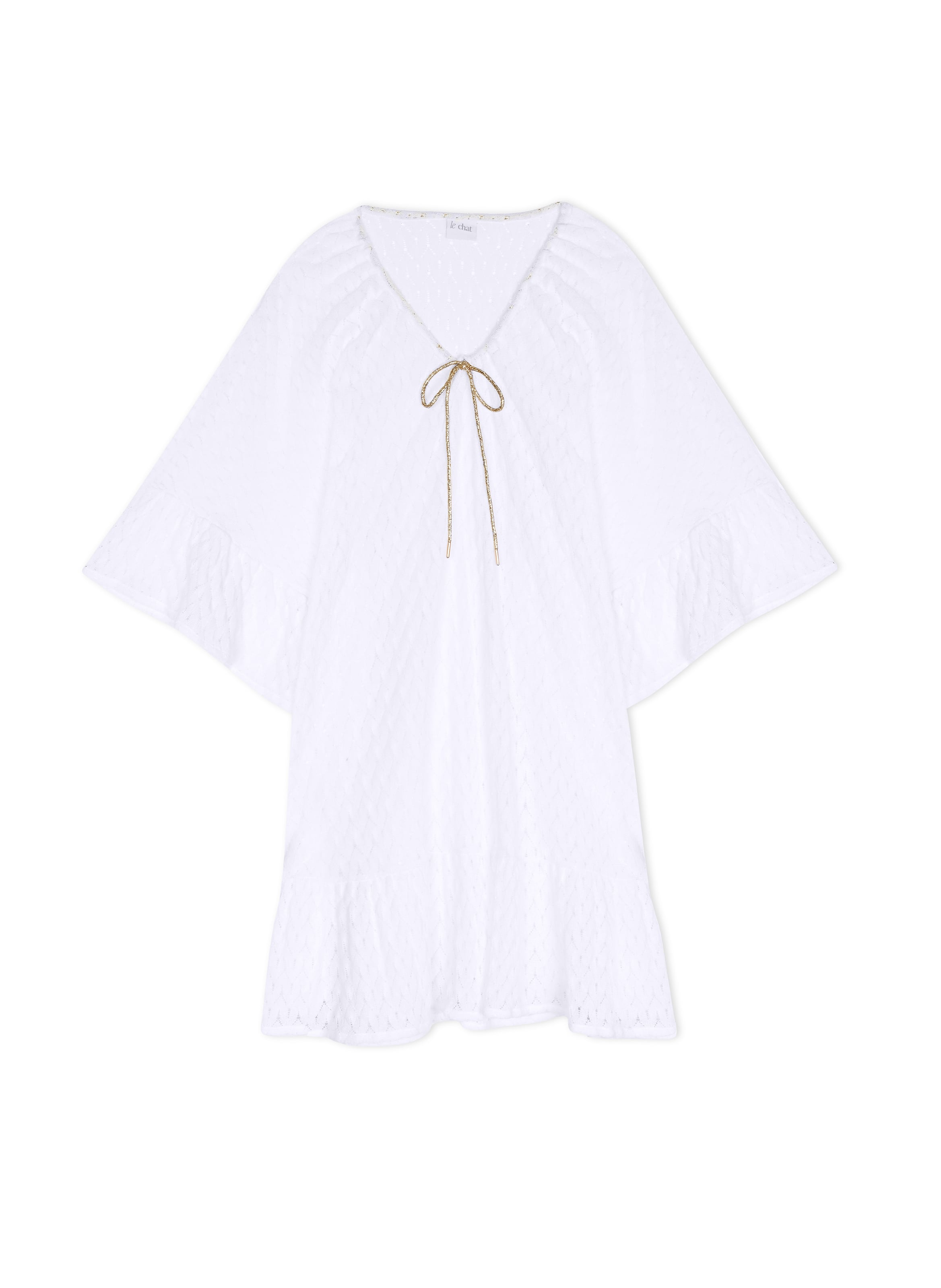 Kaftan en maille ajourée paillette 240 LE CHAT Blanc
