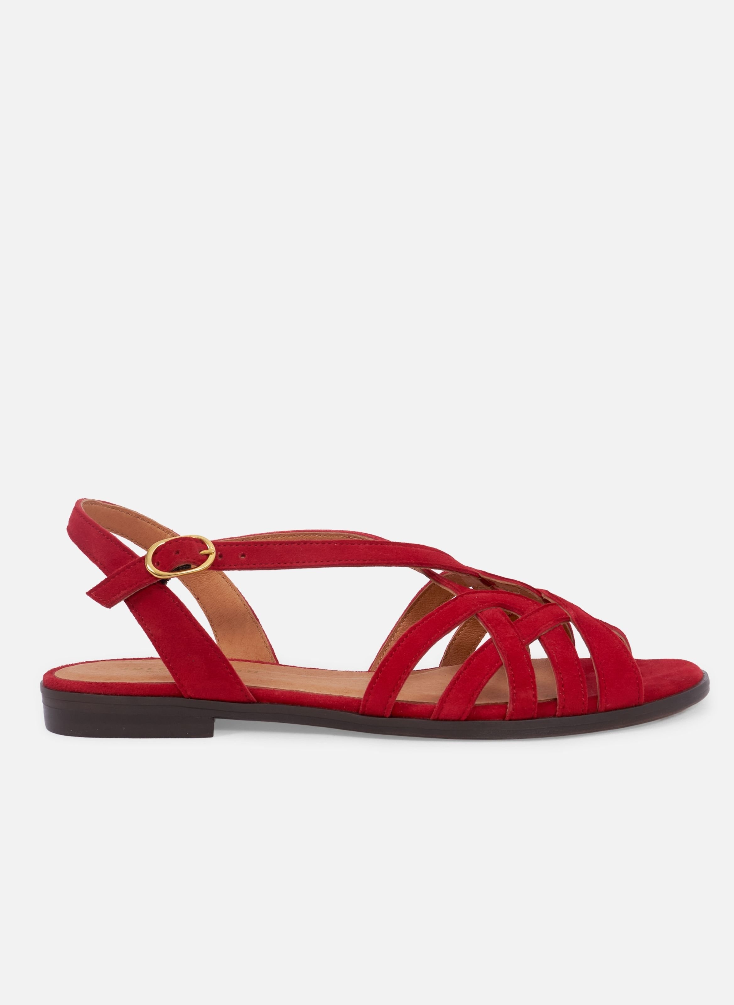 Sandales plates brides cuir daim JULES & JENN Rouge