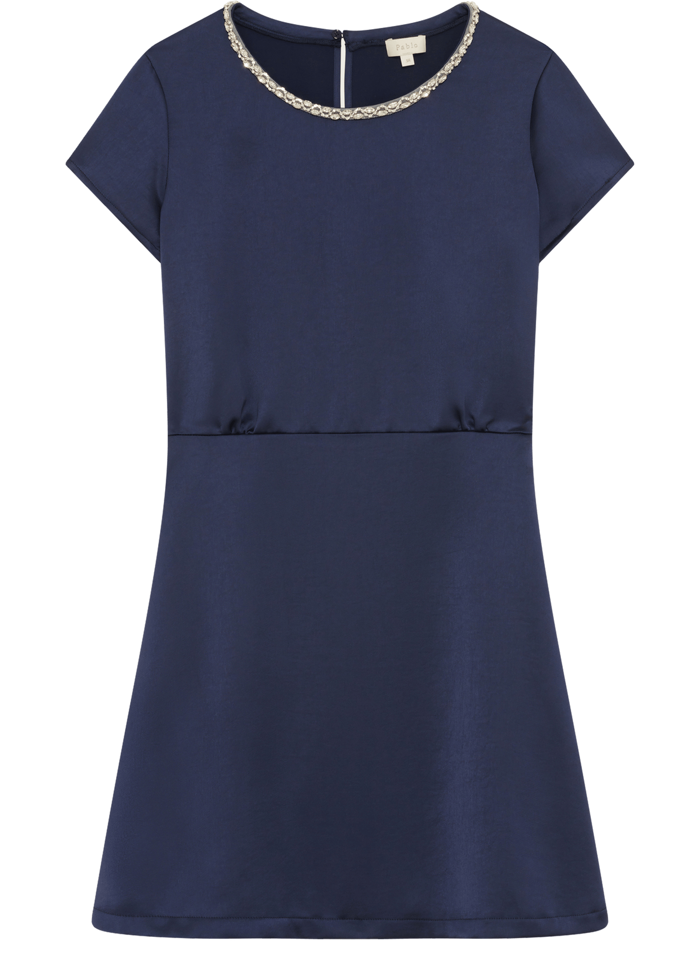 Robe courte en satin et strass - annie Bleu