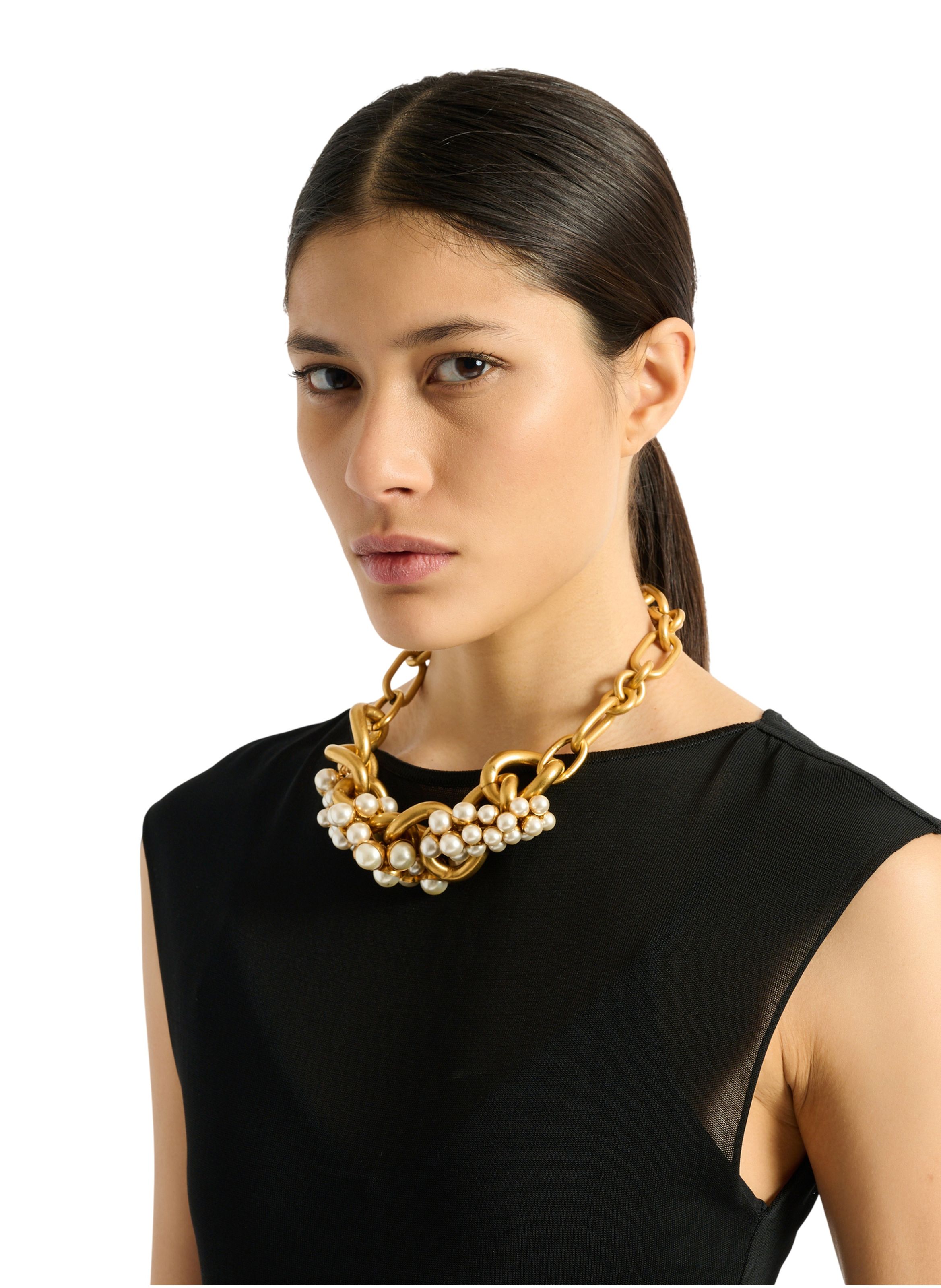 Collier sync en laiton et perles BALMAIN Doré