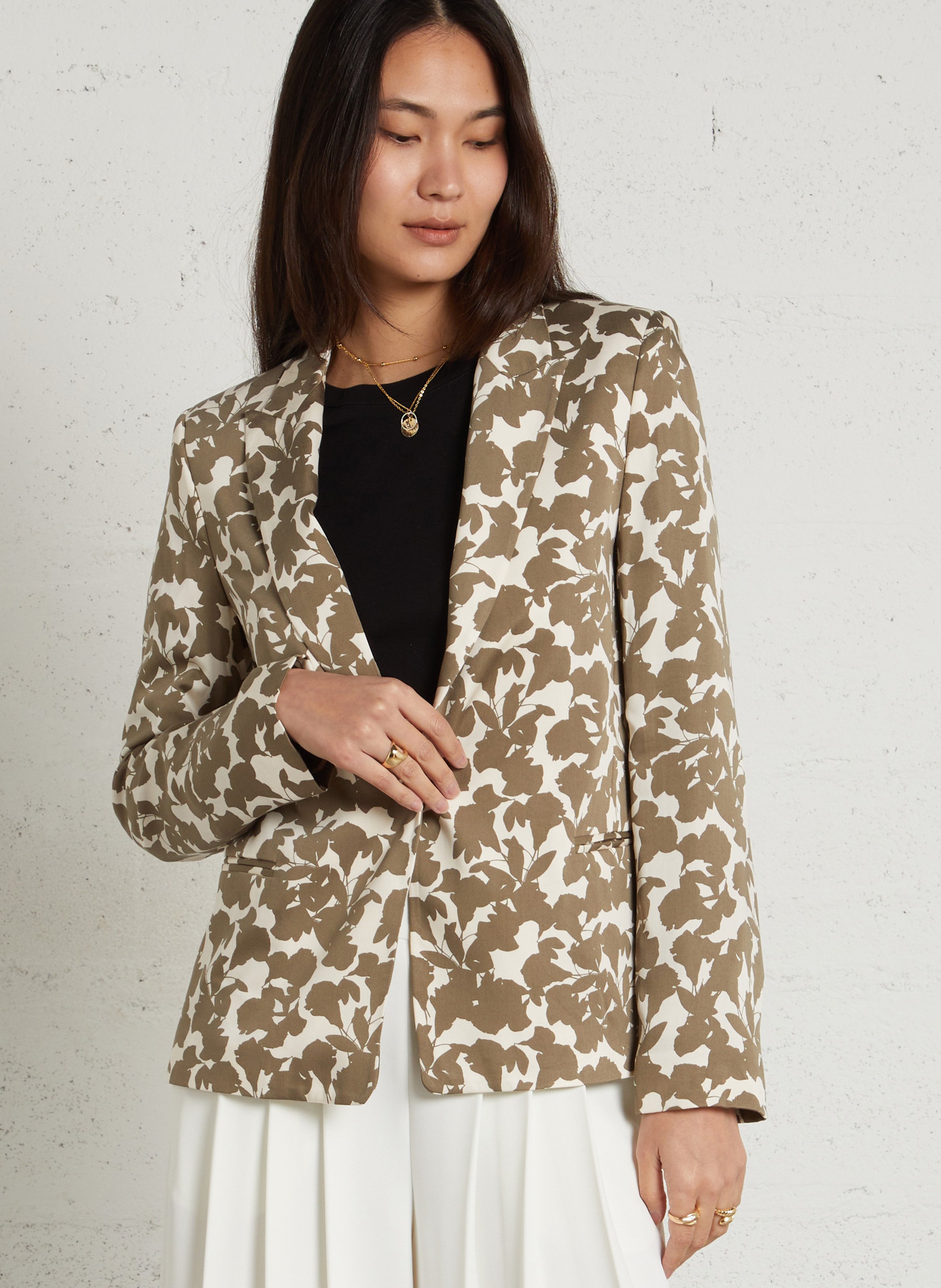 Veste droite col tailleur imprimée IKKS Kaki