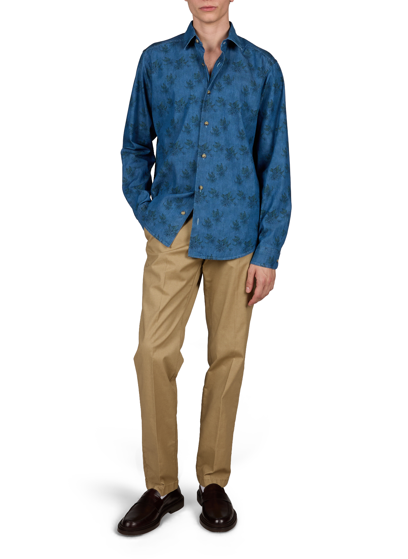 Chemise droite à motif en coton  ETON Bleu