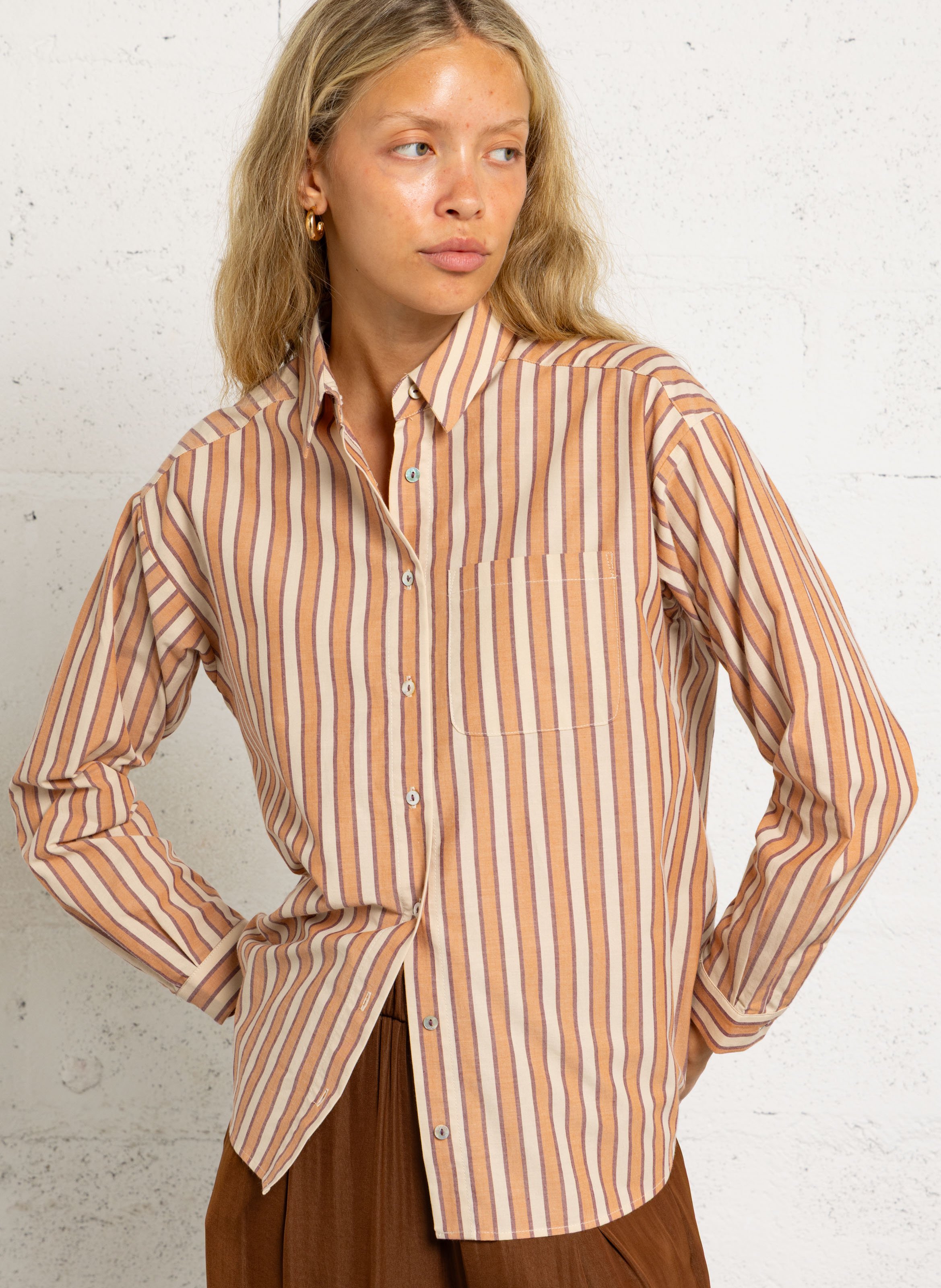Chemise droite col classique rayée en coton marilou MAISON 123 Beige