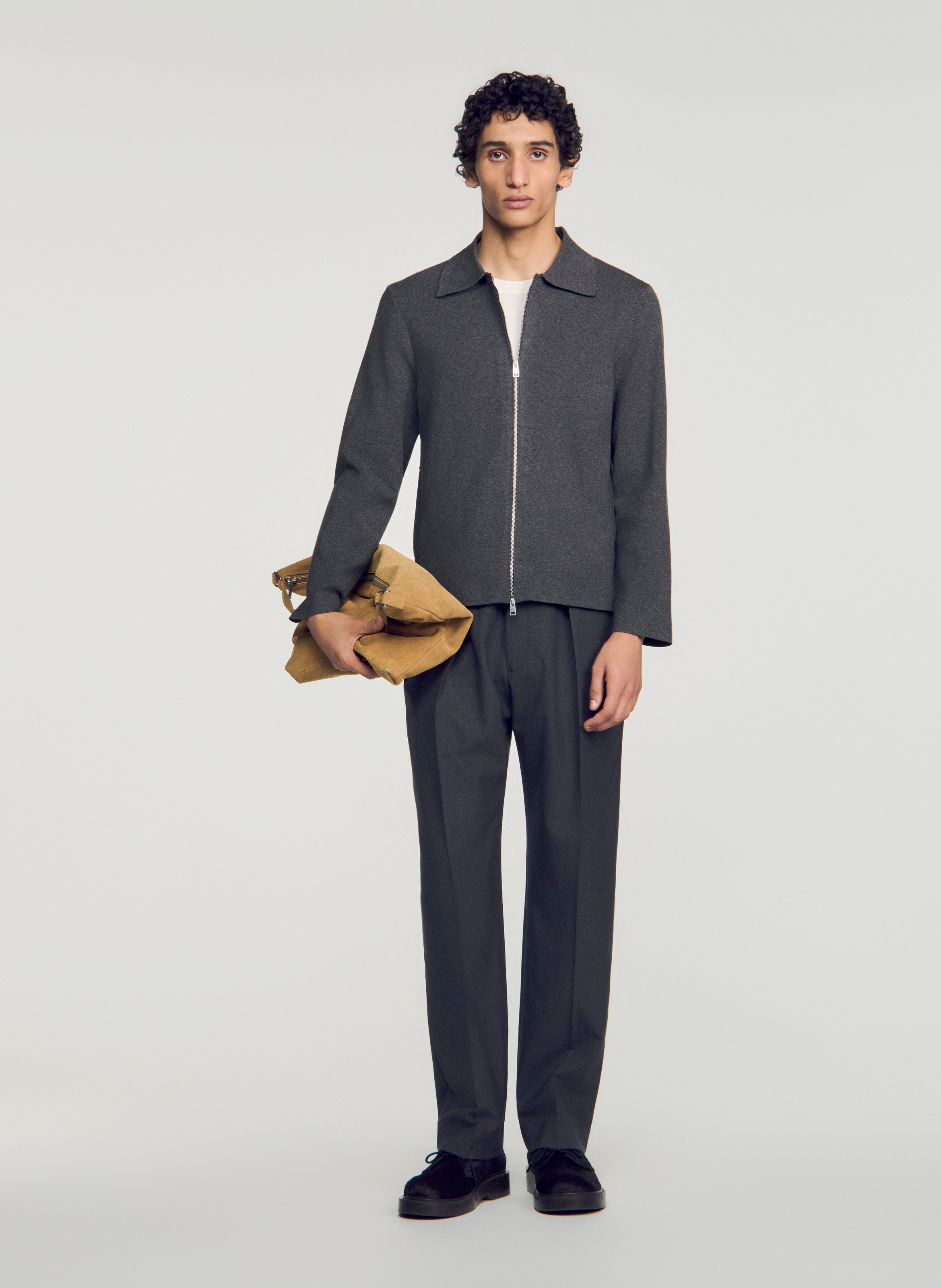 Cardigan droit zippé uni SANDRO Gris