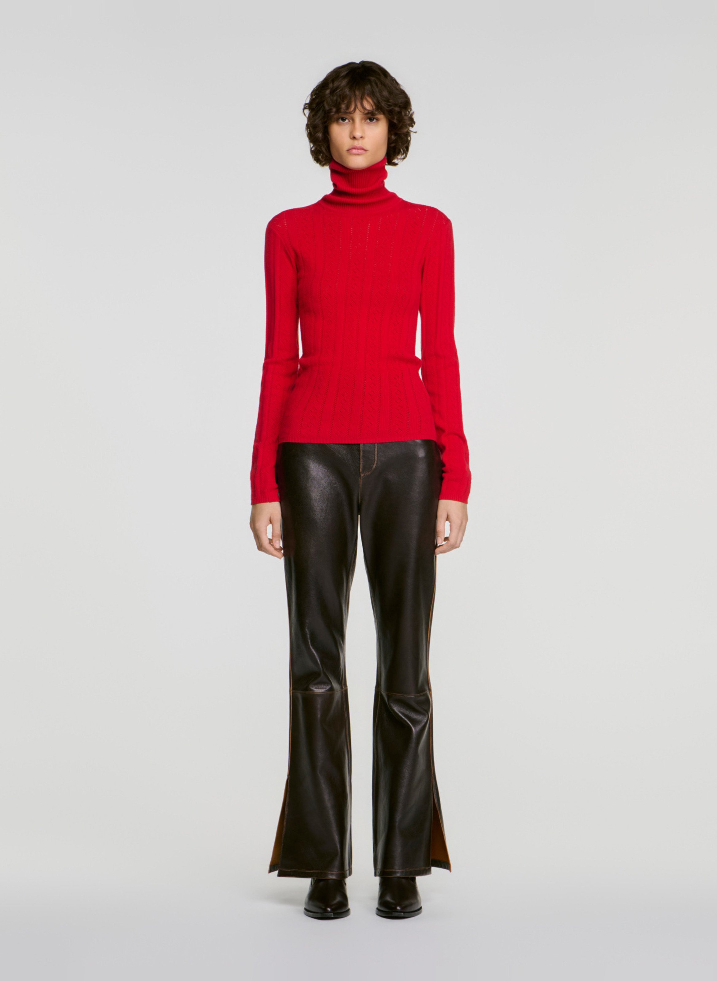 Pull droit col roulé SANDRO Rouge