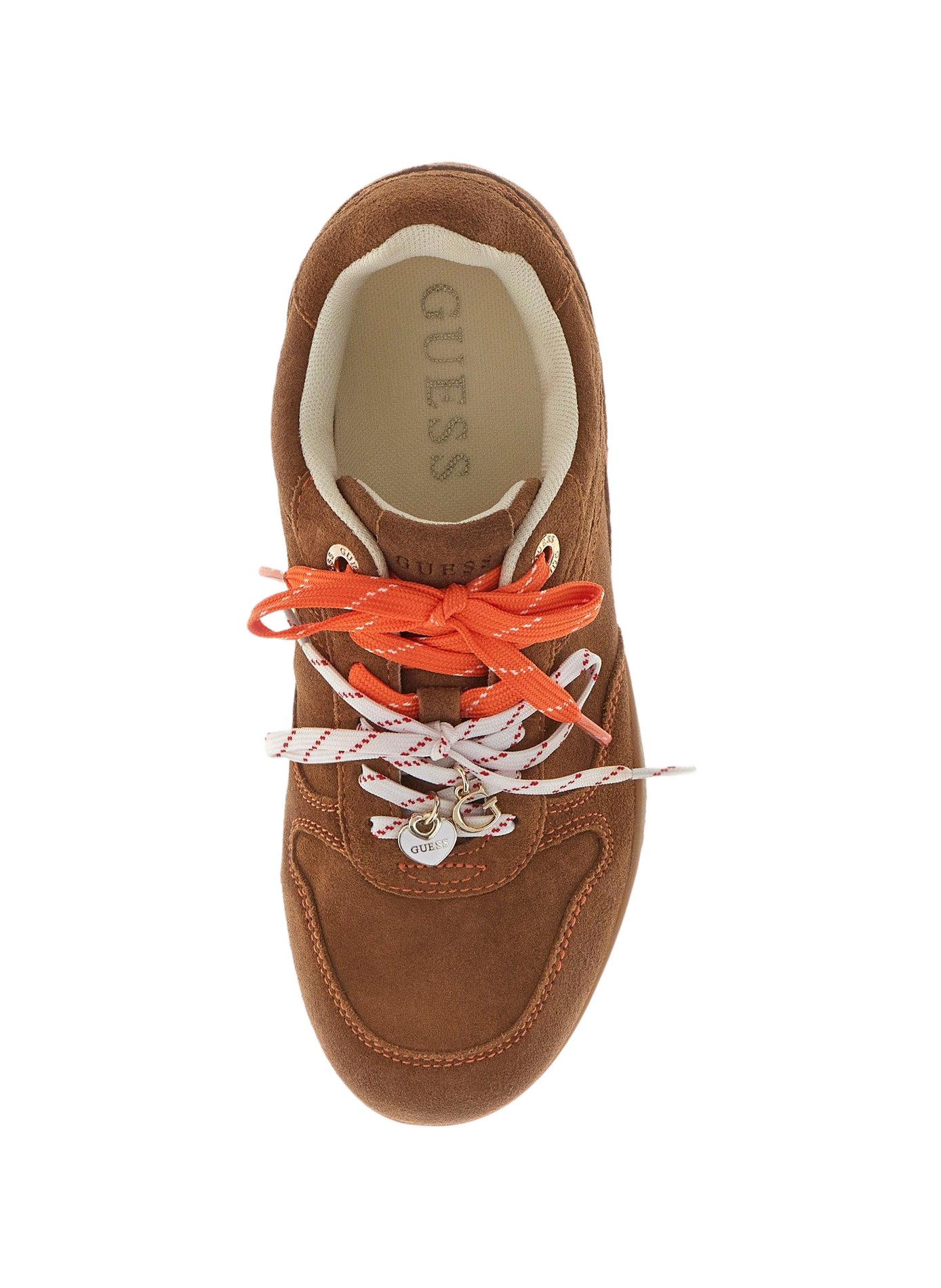 Two-tone low-top lace-up sneakers in mixed leather GUESS Brown