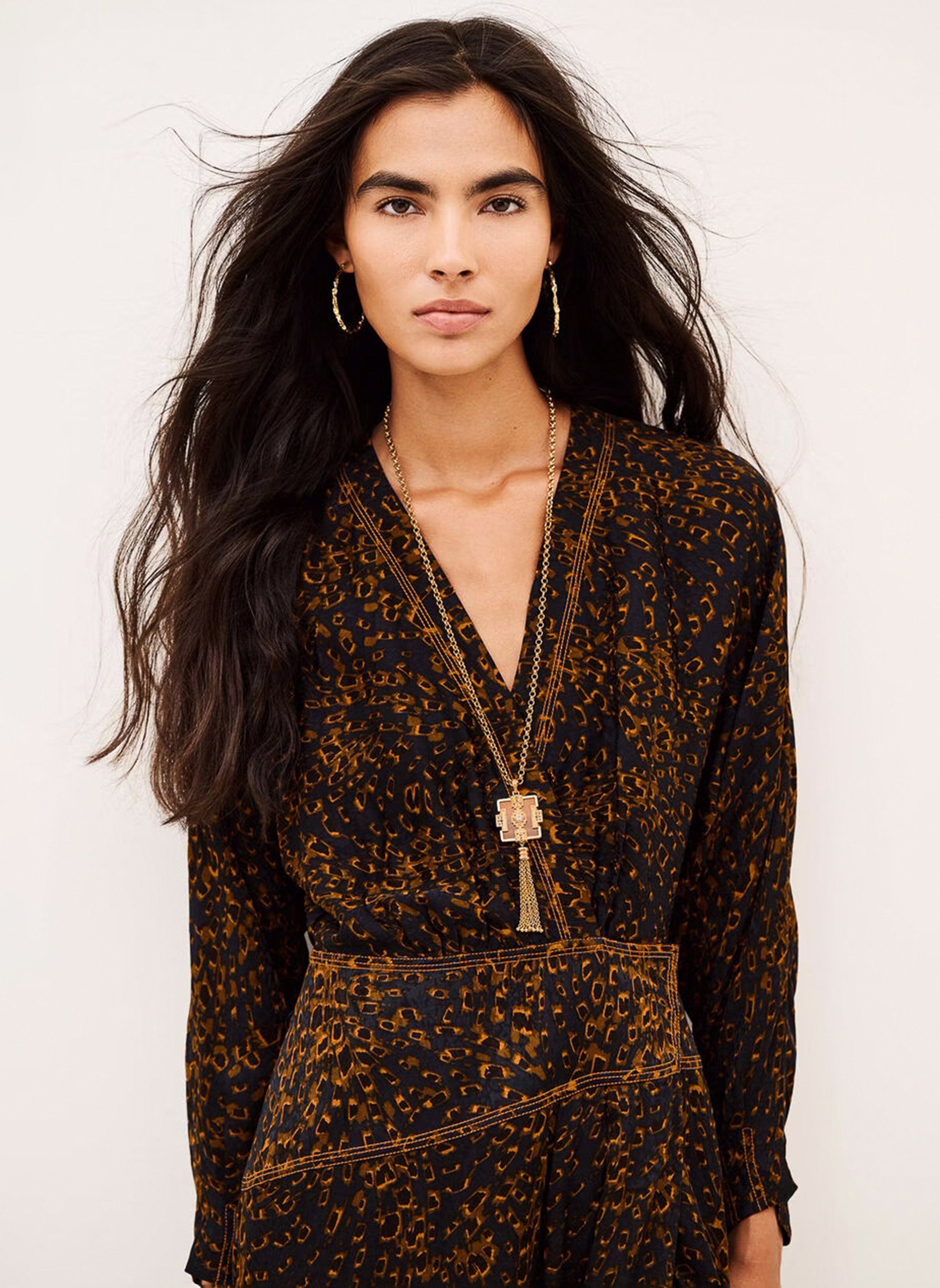 Robe midi col v imprimée hamy BA&SH Bleu