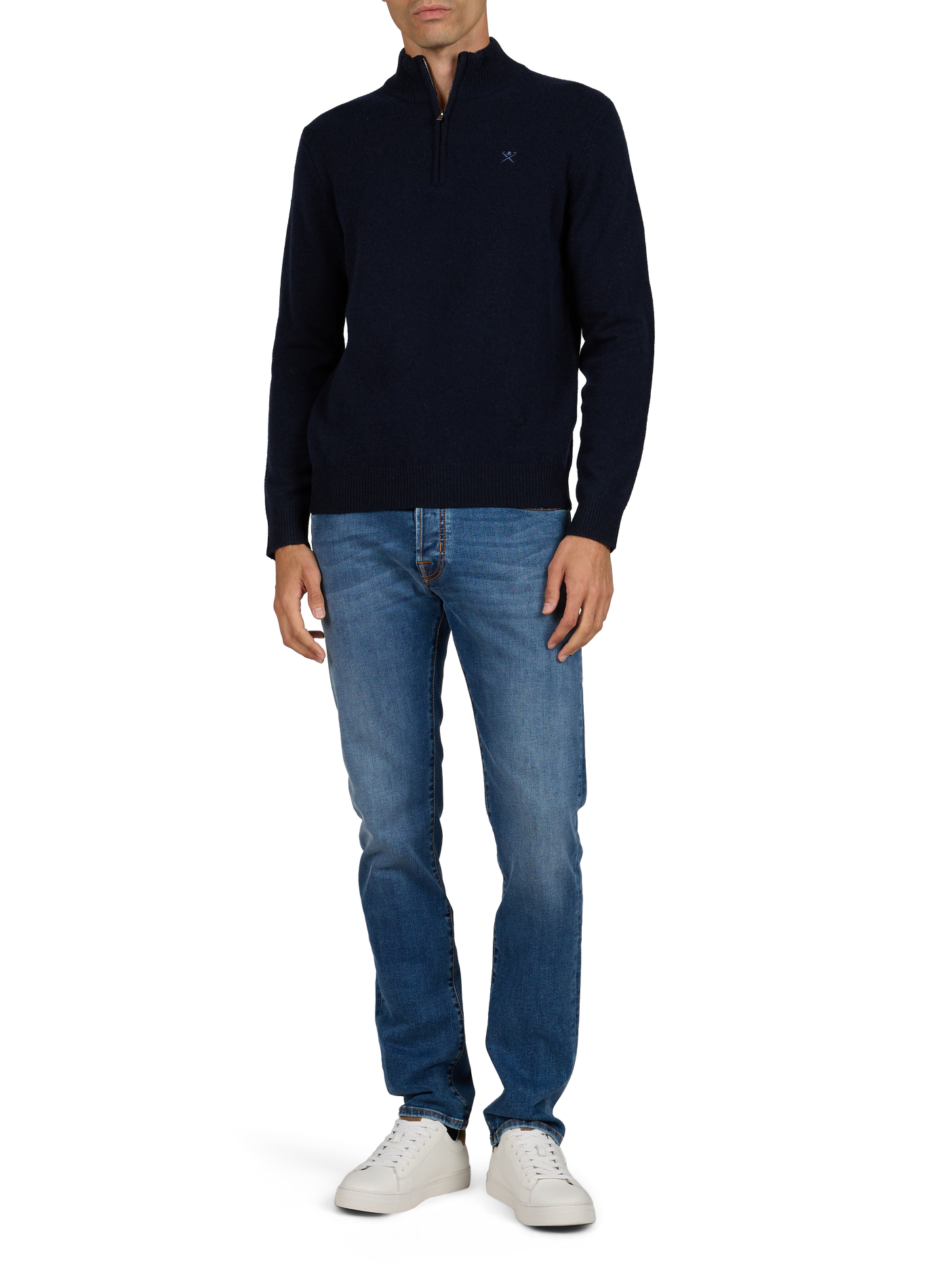 Straight-fit zip-up high-neck wool jumper HACKETT Blue