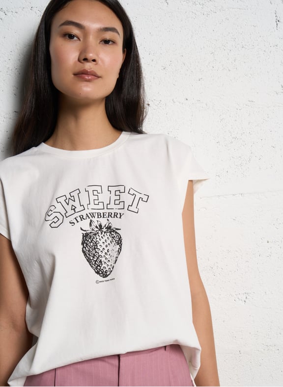 Tee-shirt droit col rond imprimé en coton Blanc by IKKS IKKS Tee-shirt droit col rond imprimé en coton Blanc