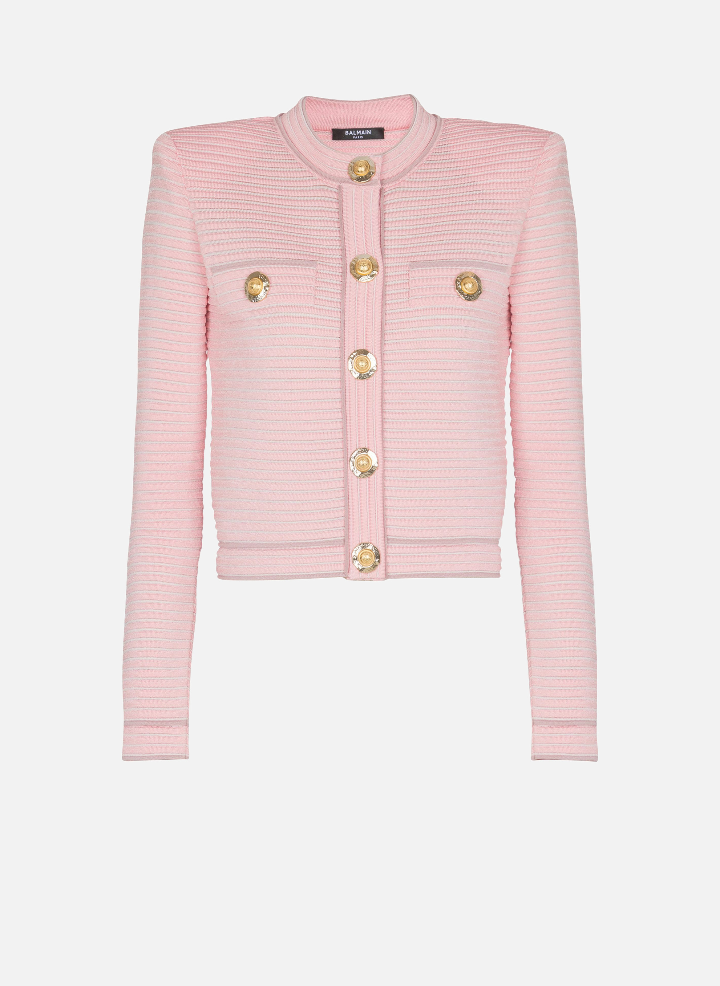 Cardigan à manches longues en maille reliefée BALMAIN Rose