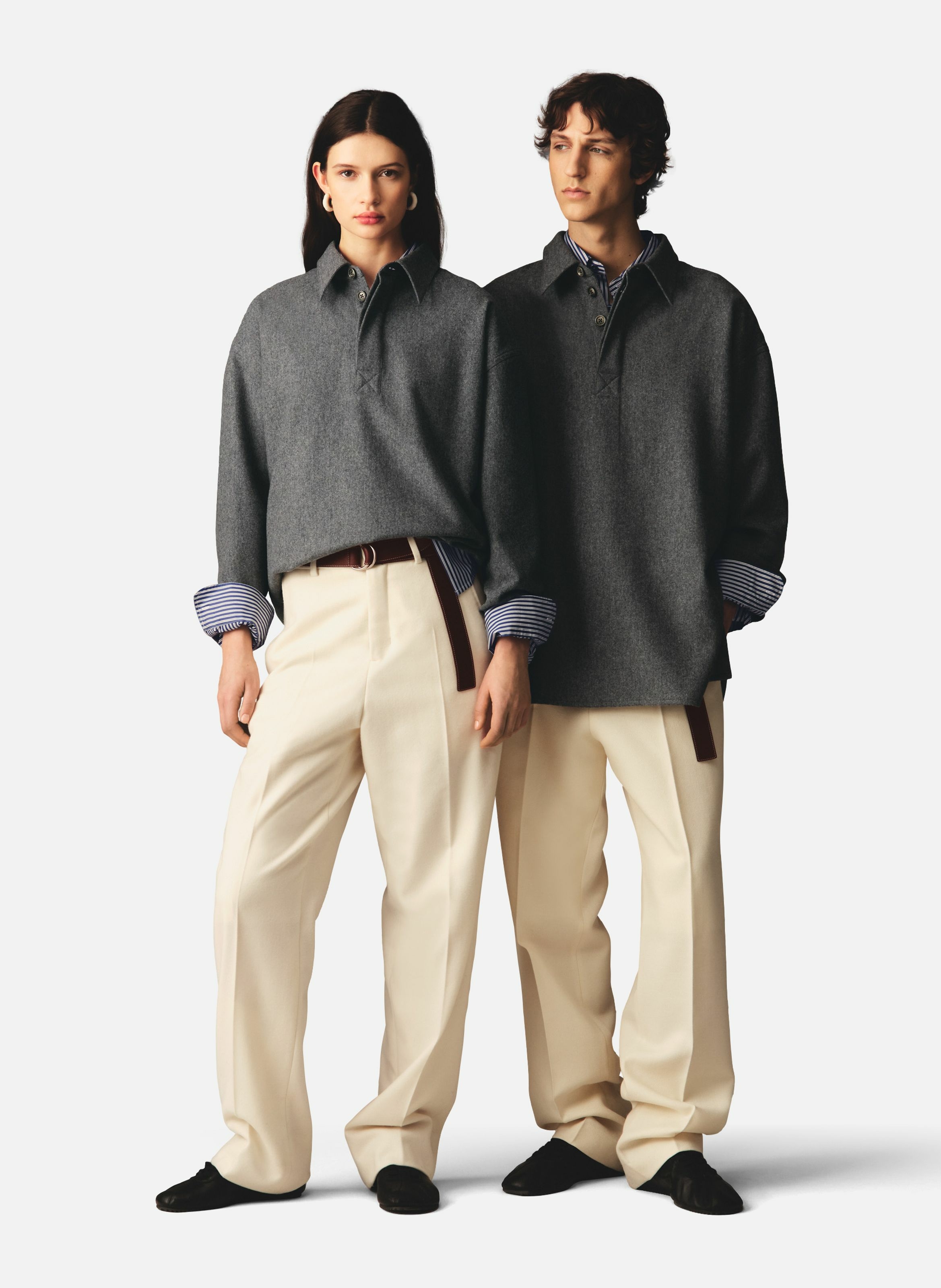 AMI PARIS Chemise polo manches longues en laine unisexe Gris