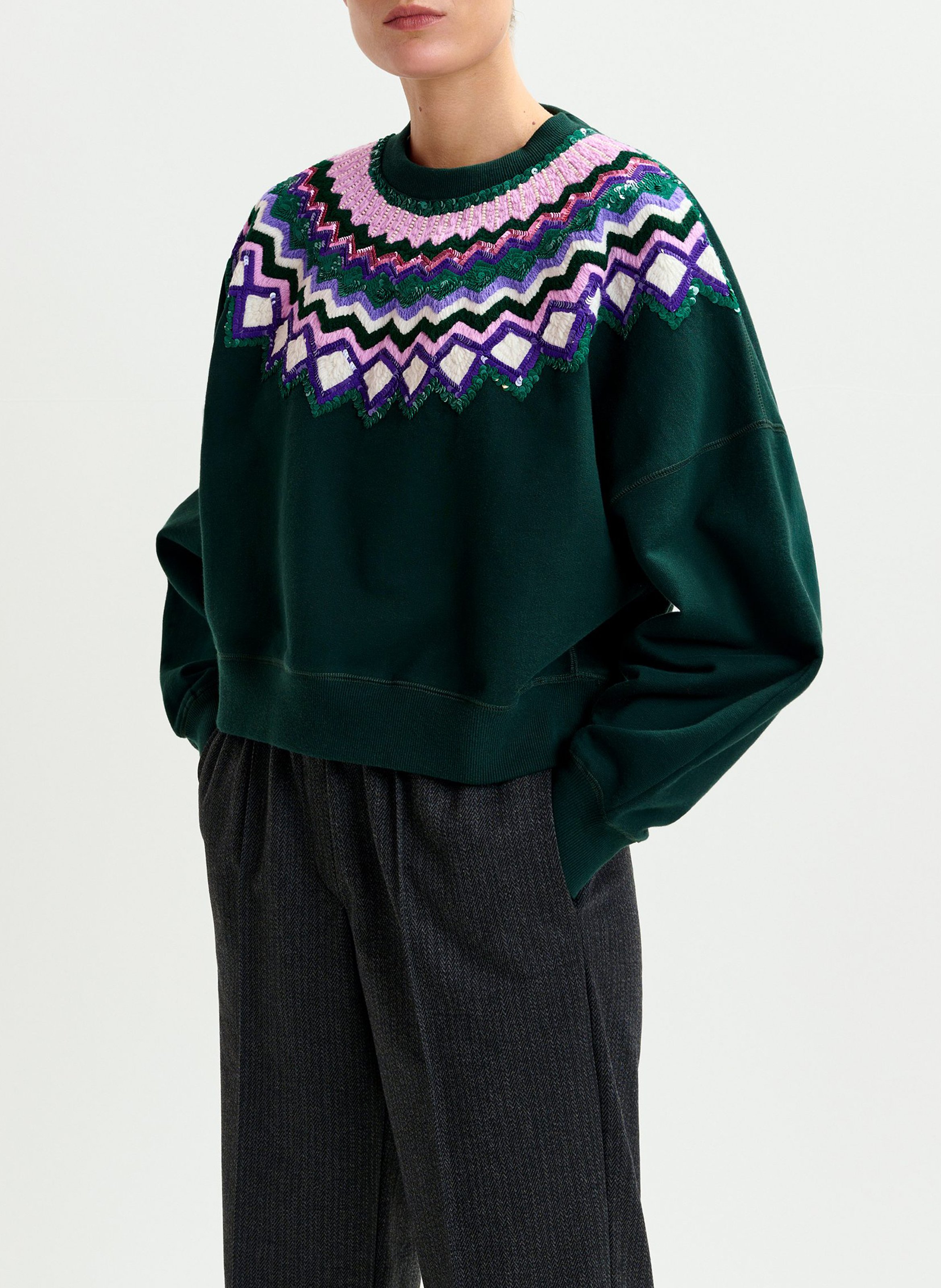 Pull col rond pailleté Issu ESSENTIEL ANTWERP Vert