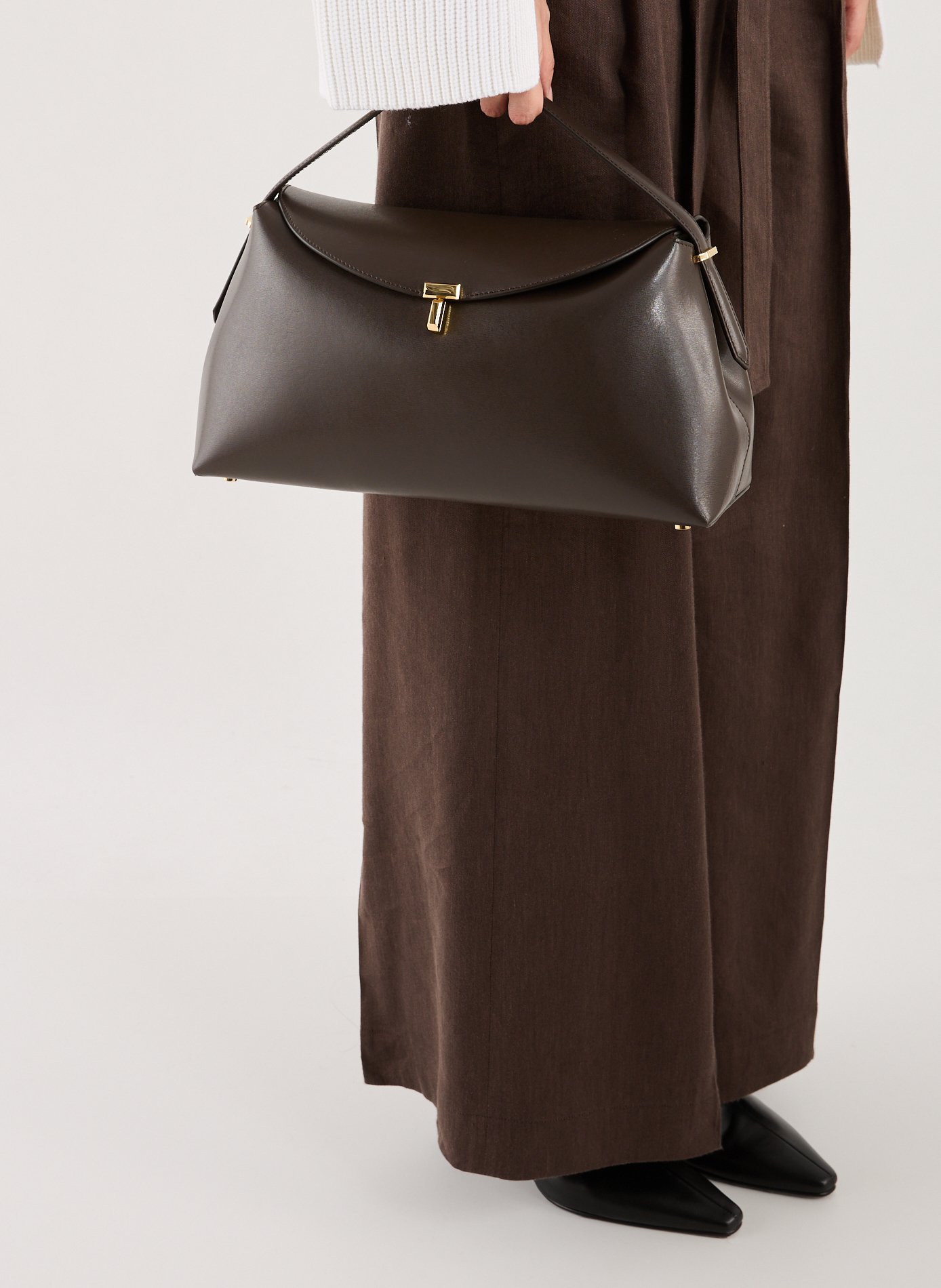 T-lock leather handbag TOTEME Brown