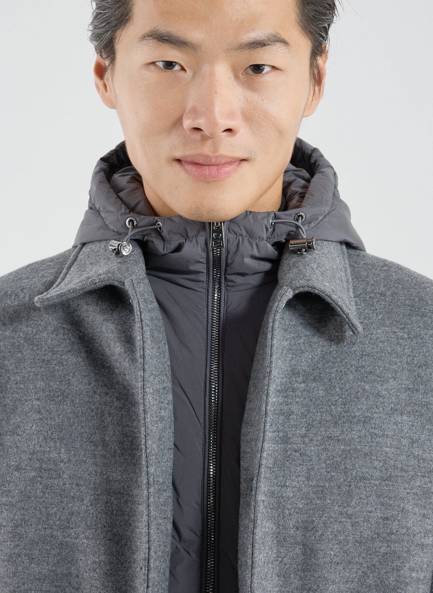 Hooded jacket in blended wool and cotton. WOOLRICH Grey