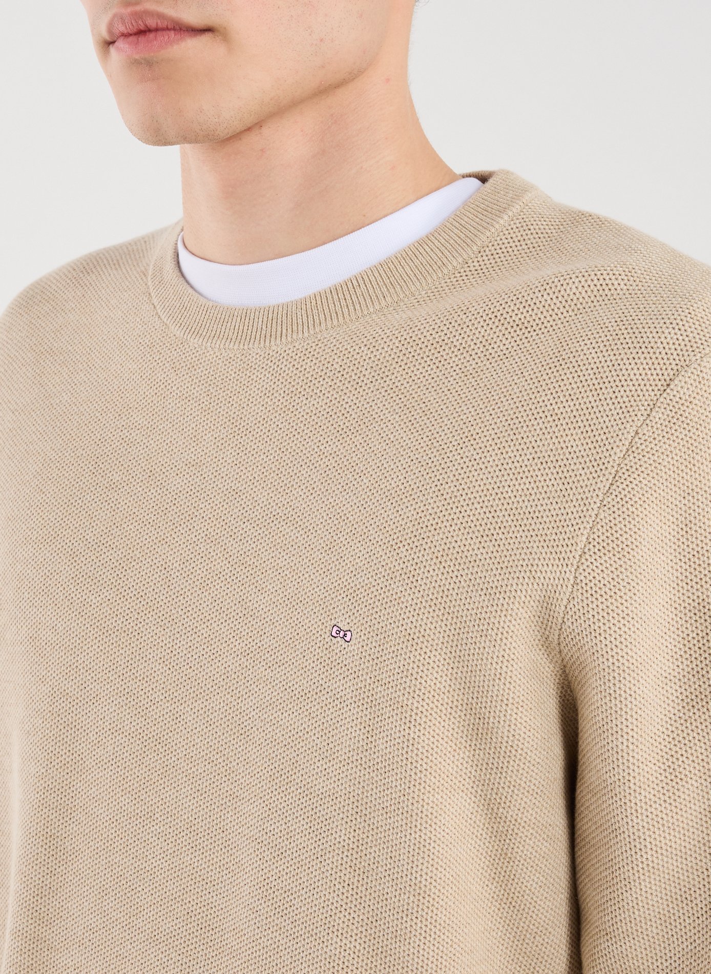 Round neck sweater with cotton embroidery EDEN PARK Beige