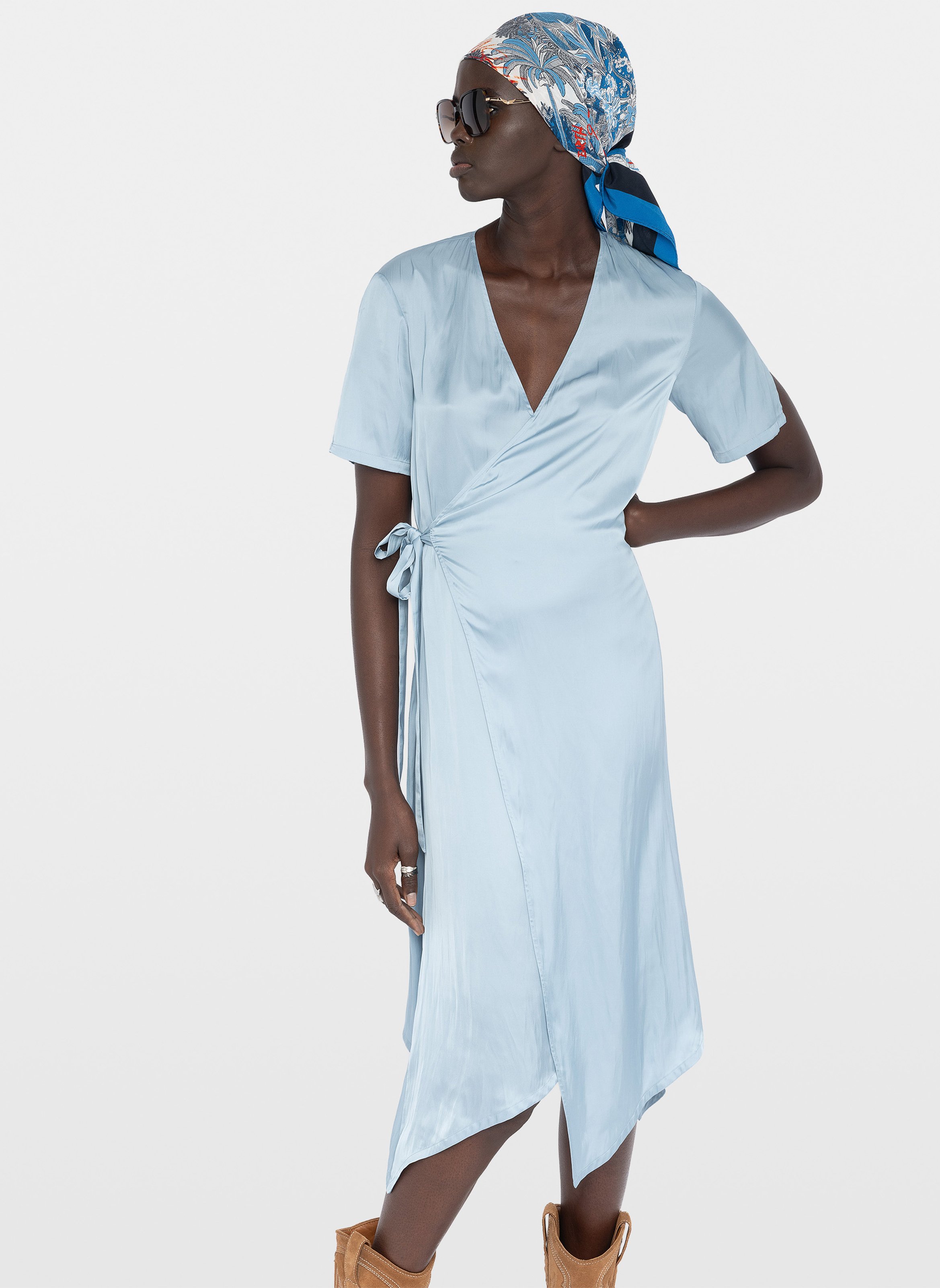 Robe midi portefeuille satinée reforme ZADIG&VOLTAIRE Bleu