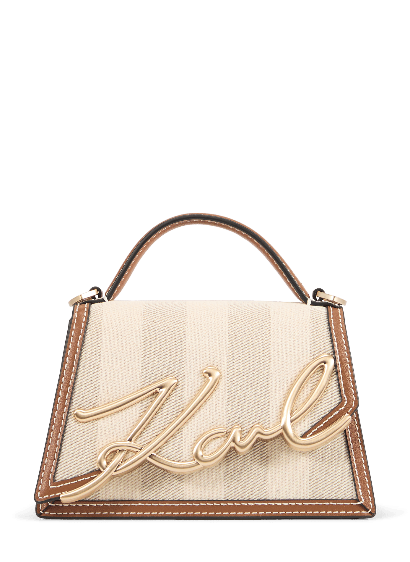 Sac à main K/Signature en coton et cuir KARL LAGERFELD Beige