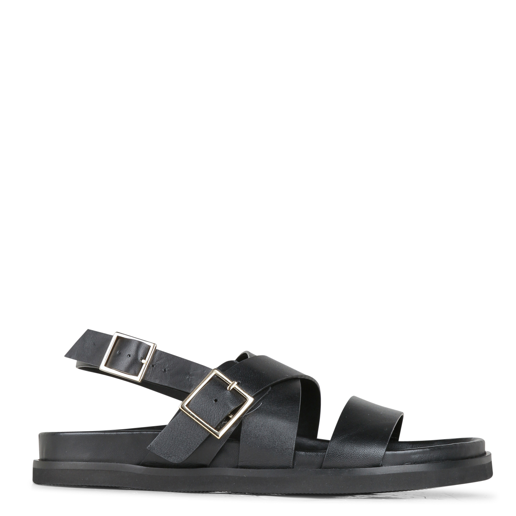 Sandales plates en cuir nori BOBBIES Noir