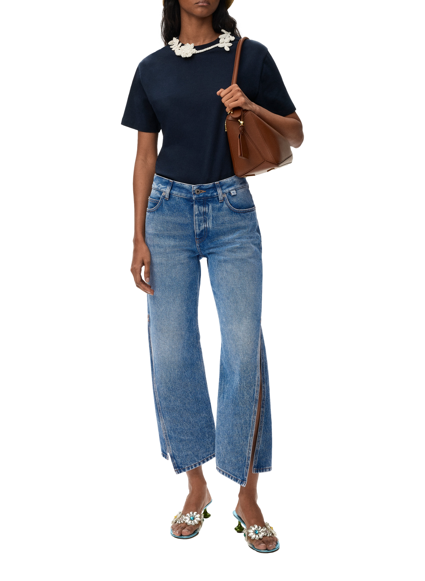 Wide-leg split cotton denim jeans LOEWE Blue