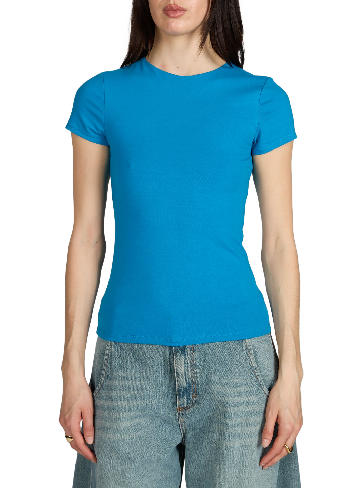 Round neck top in blended cotton TOPSHOP Blue