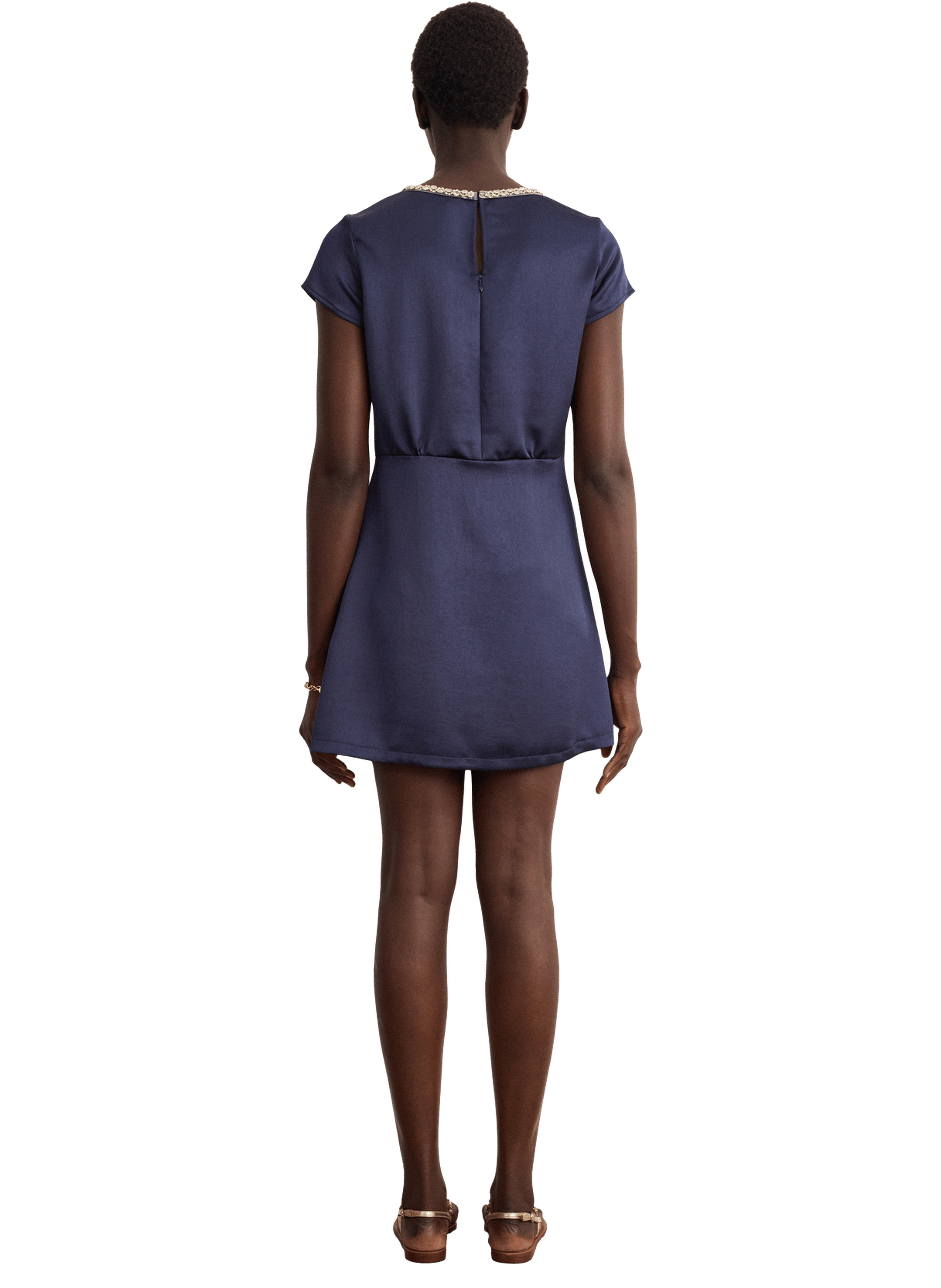 Robe courte en satin et strass - annie Bleu