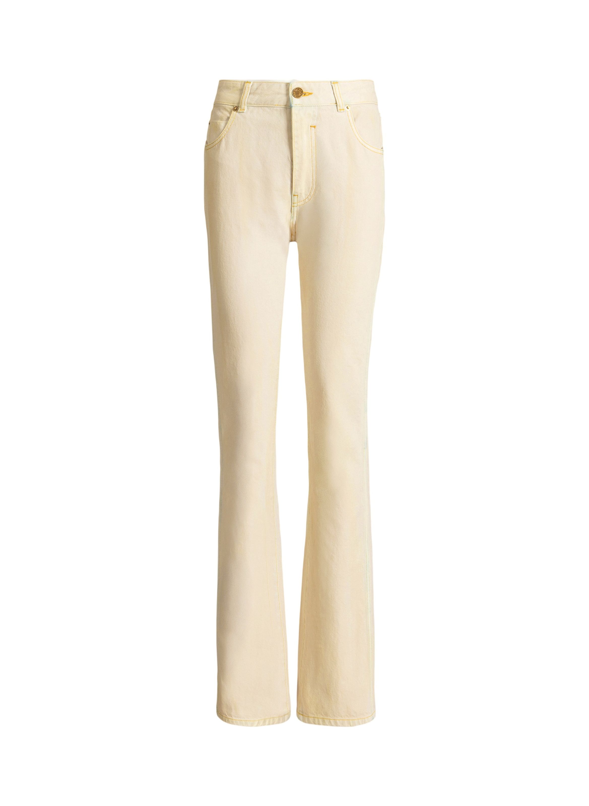 Jean taille haute en denim délavé BALMAIN Beige