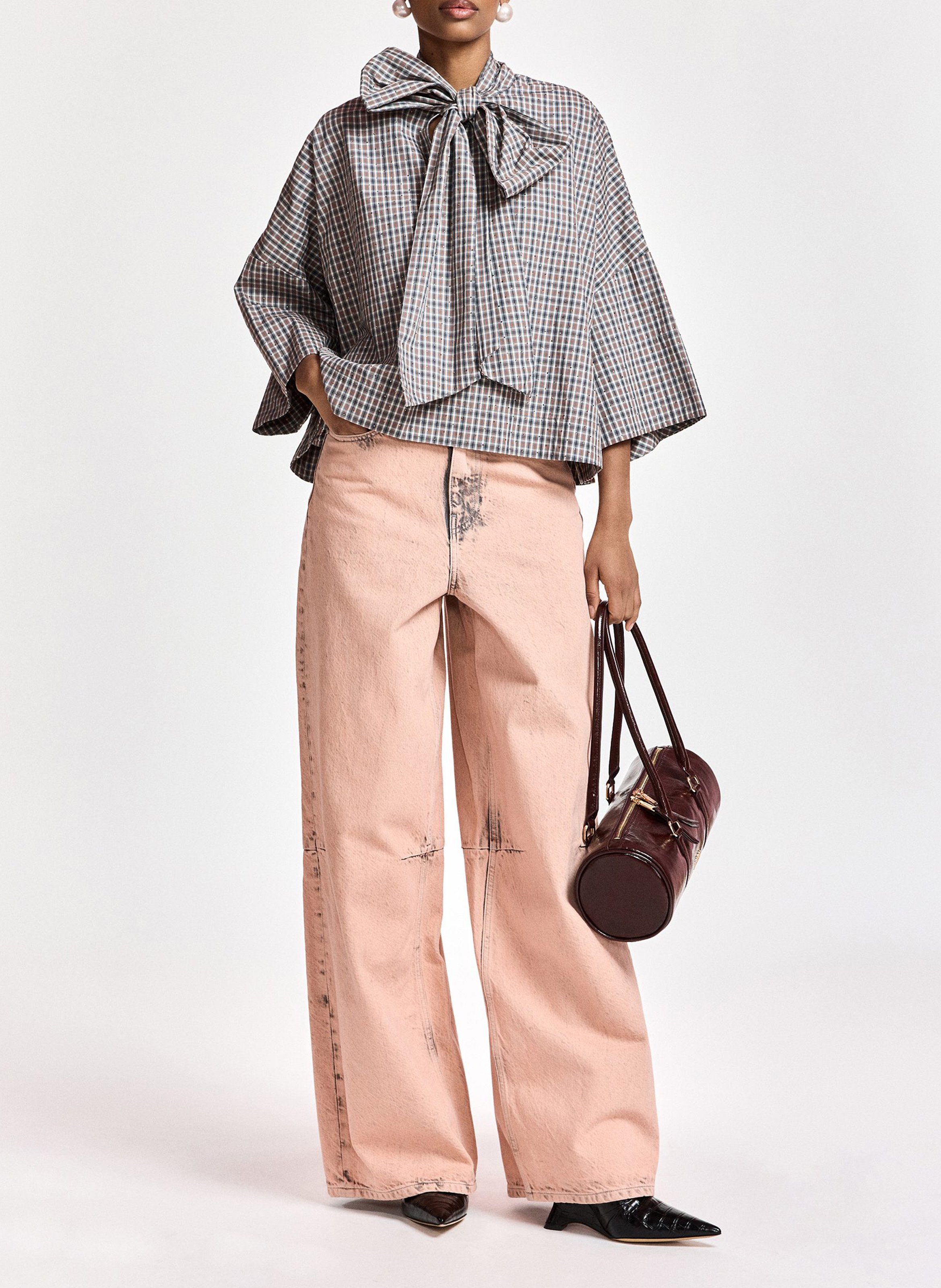 Top oversize col lavallière en coton kefir ESSENTIEL ANTWERP Gris