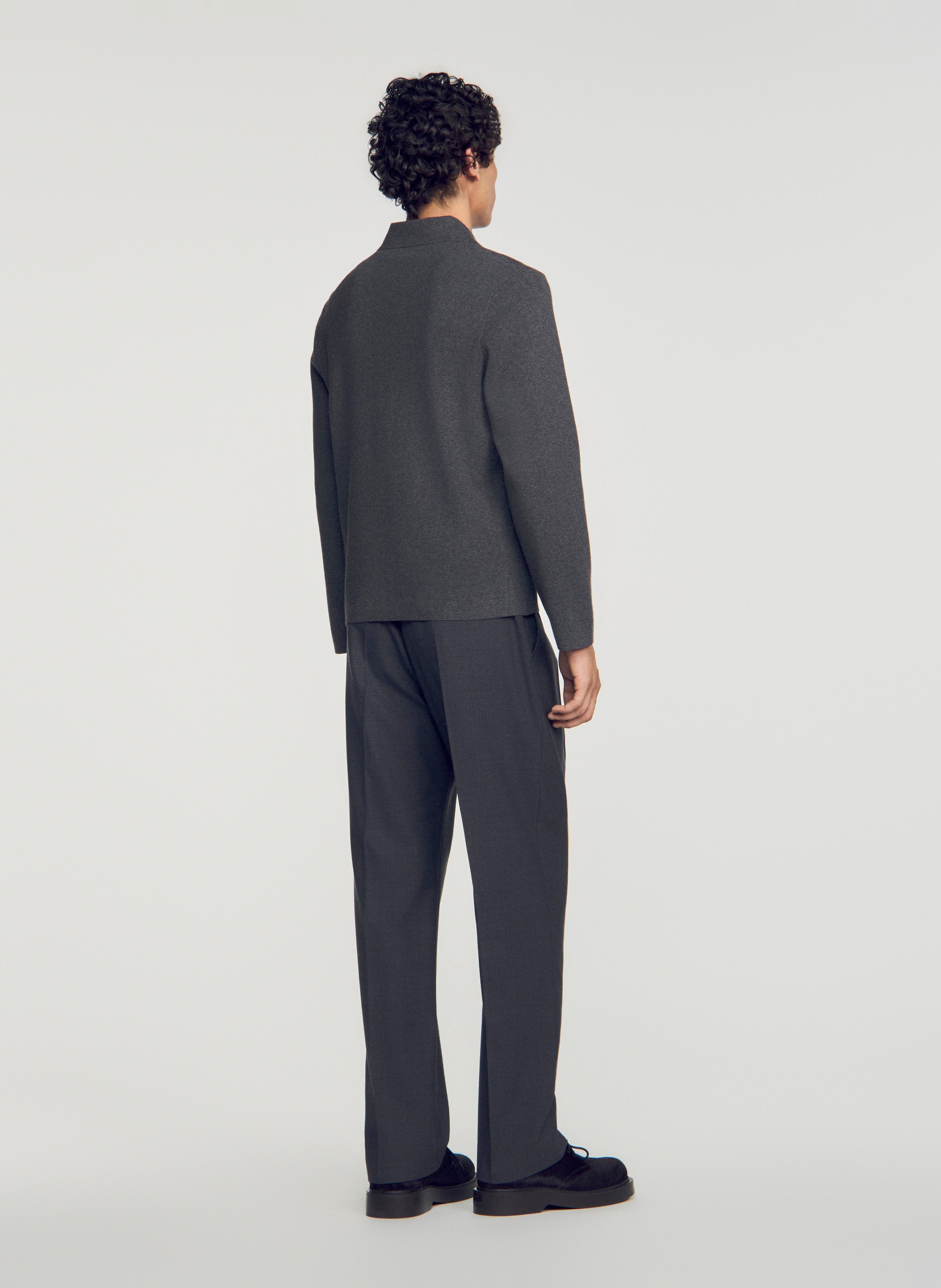 Cardigan droit zippé uni SANDRO Gris