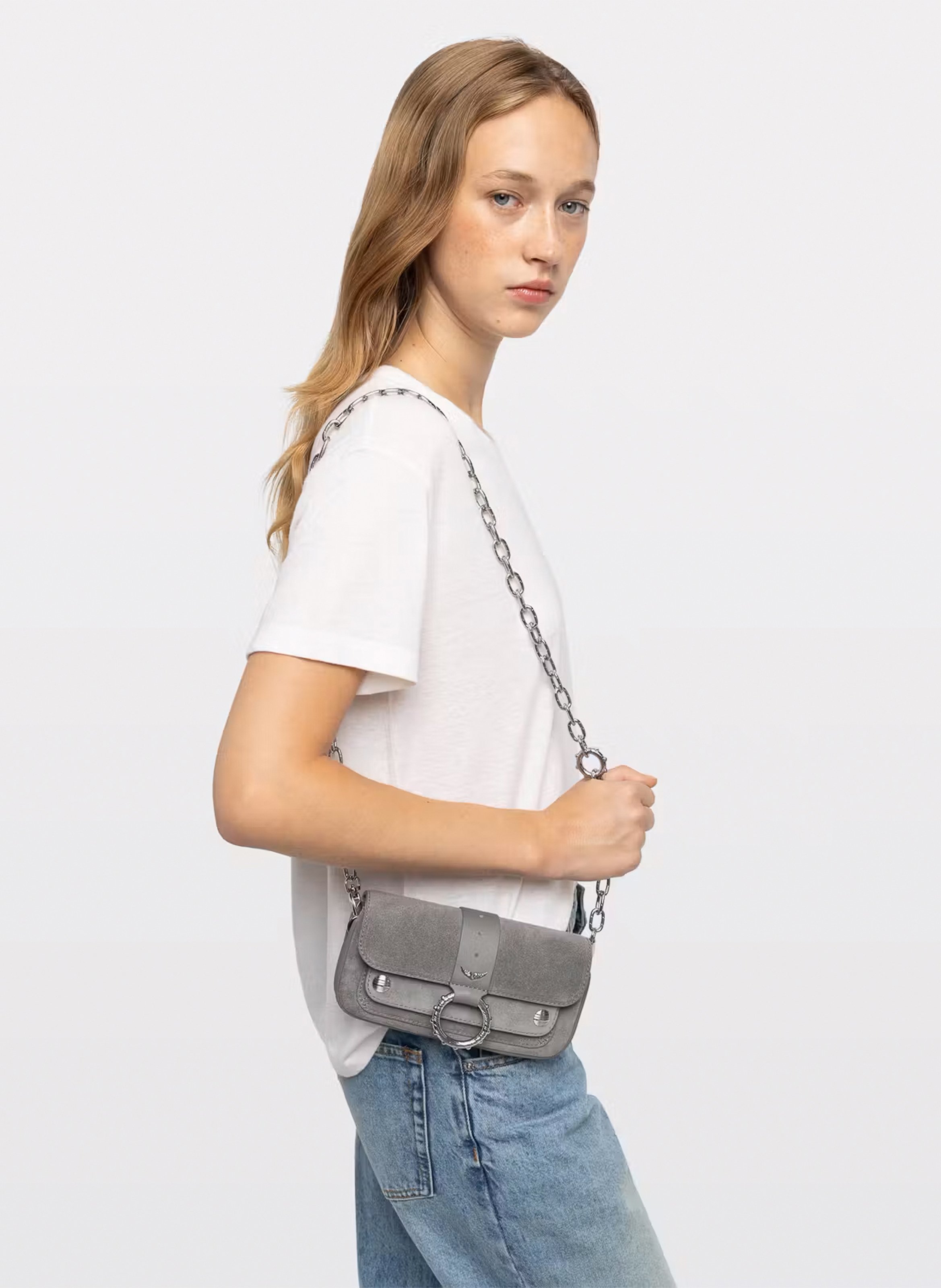 Schoudertas van leer kate wallet ZADIG&VOLTAIRE Grijs
