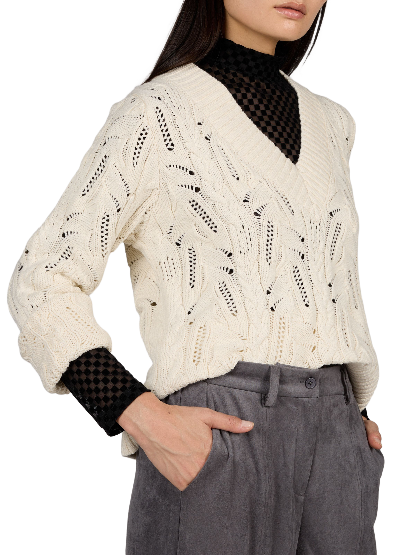 Mixed cotton knit sweater OBJECT Beige