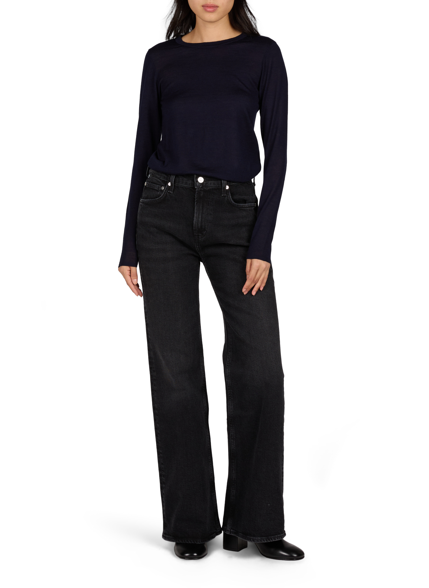 Maria straight merino wool round neck sweater PETITE MENDIGOTE Blue